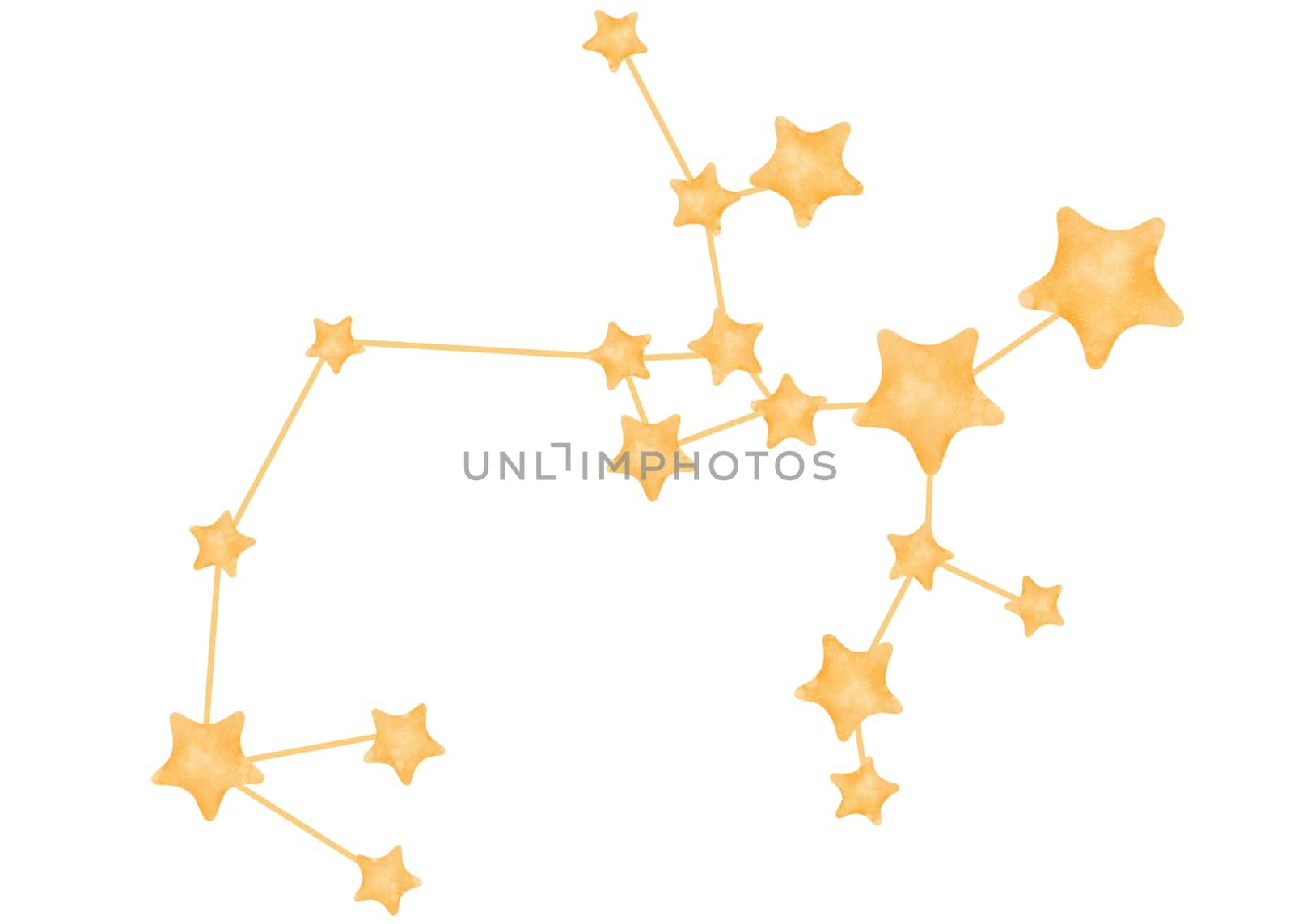 Sagittarius Constellation: Isolated watercolor artwork. Zodiac symbol. Luminous stars in the celestial sphere shaped into an astronomical pattern. for horoscopes, magazines, and astrology. mystique.