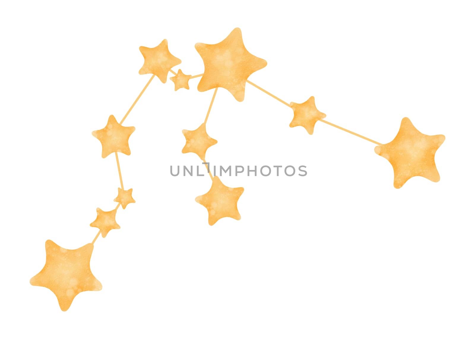 Aquarius Constellation: Isolated watercolor illustration. Zodiac sign. Bright, glowing stars in the sky form an astronomical constellation. for horoscopes, magazines, and astrology. mystical artwork.