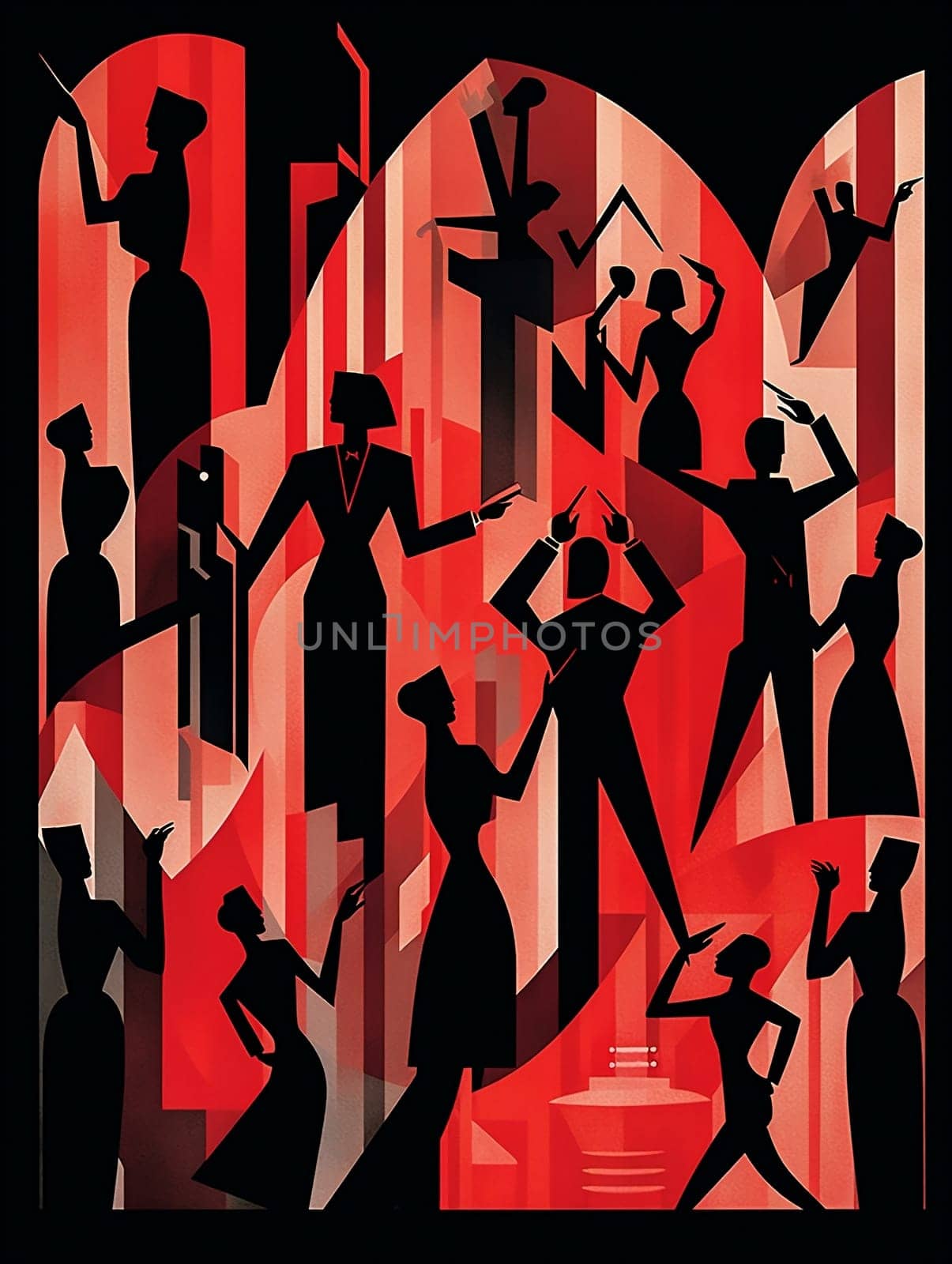 Young outline club crowd black fun dancing person silhouettes men red party happy group celebration disco illustration background women music beauty dancer