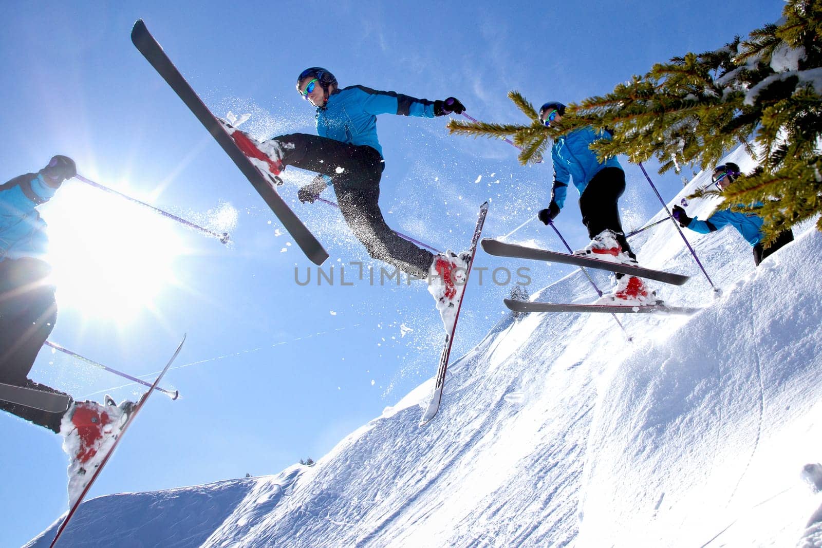 Ski jumping in backlight
