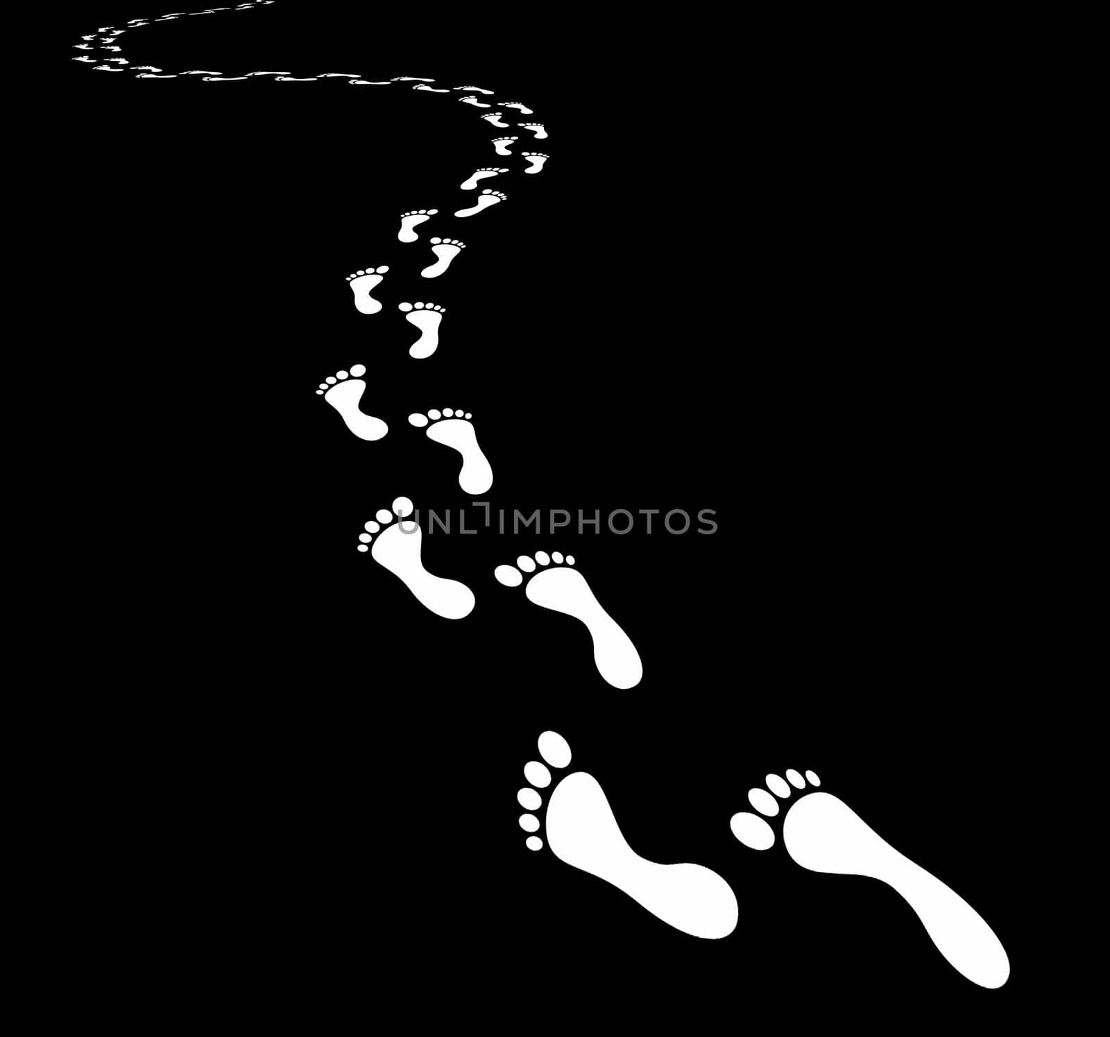 White footprints on black background
