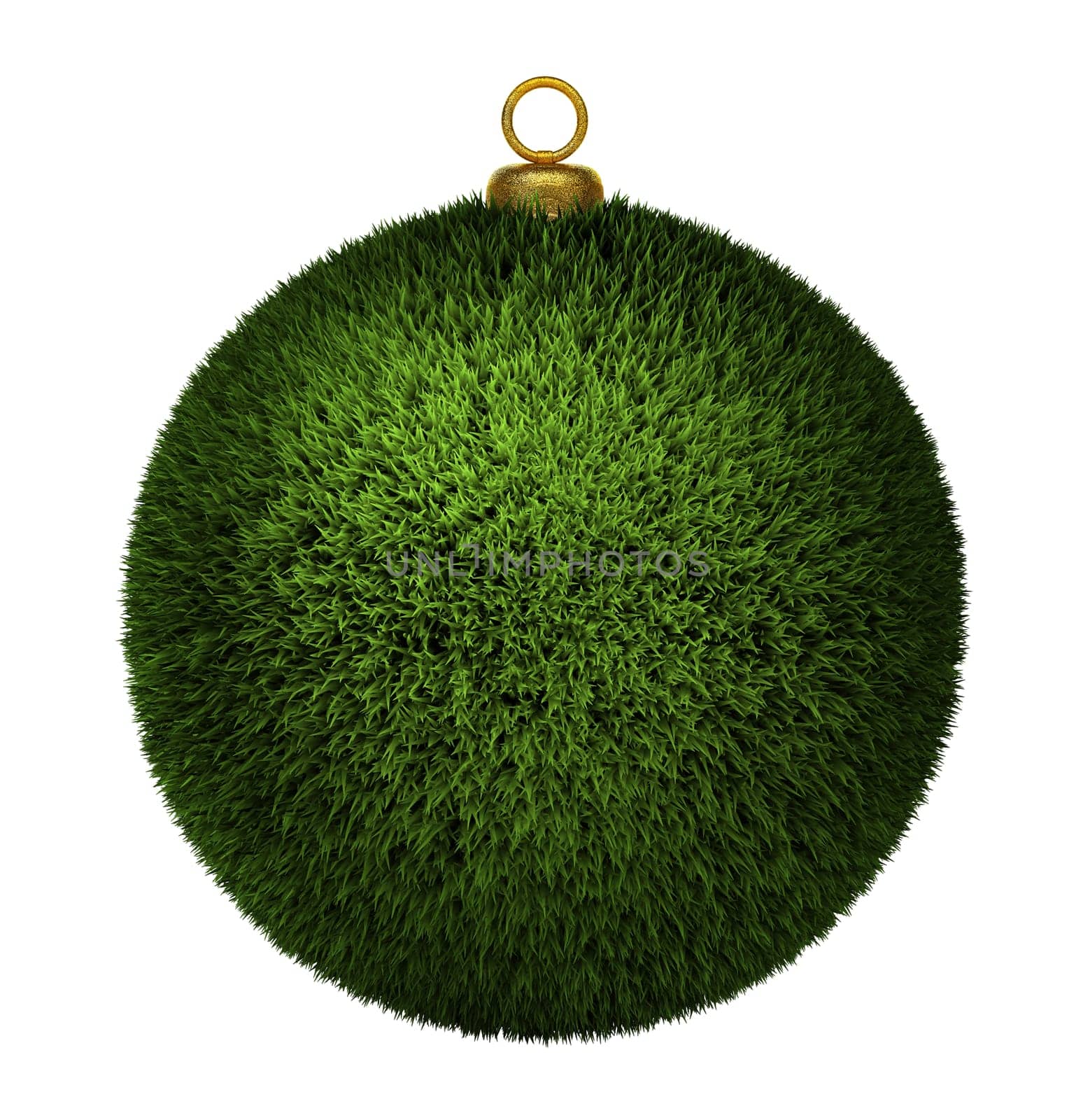 Grass christmas bauble isolated on white background, ecology concept 3d render