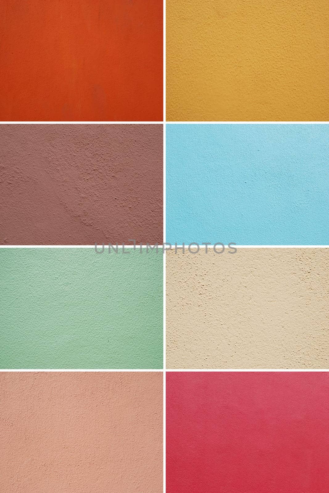 gorgeous collection of colorful painted walls (orange, yellow, purple, blue, green, light yellow, pink, red) suitable as texture or background
