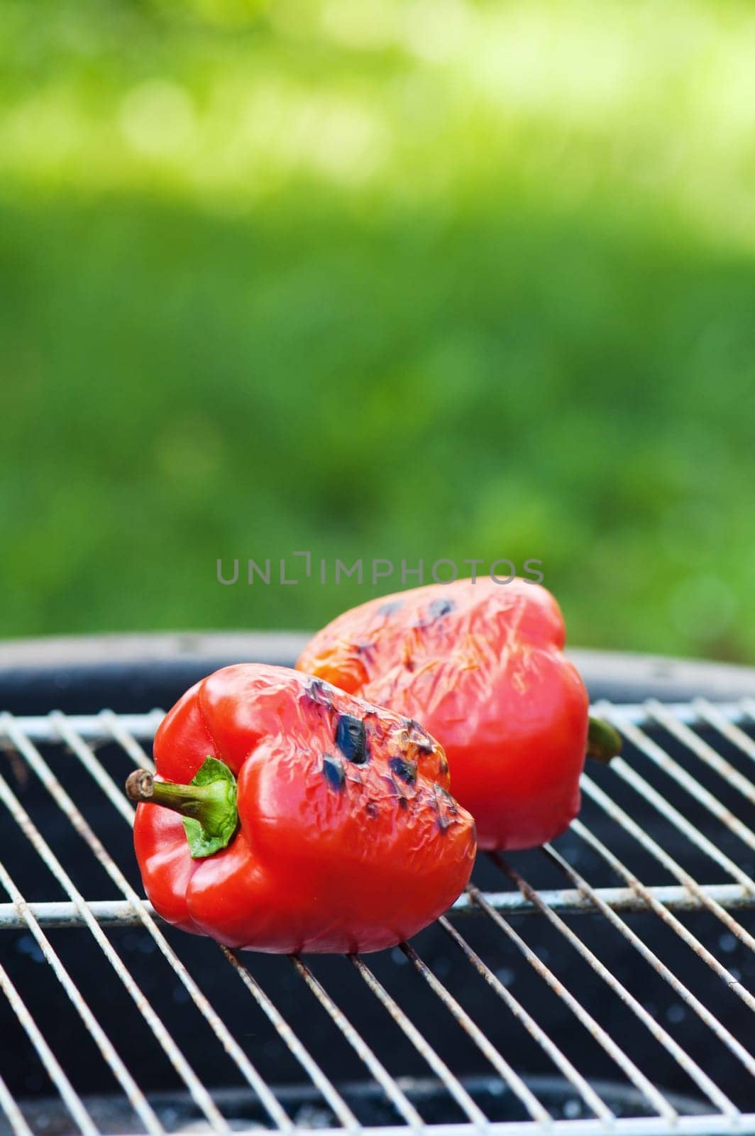 Red sweet pepper is fried on a grill
