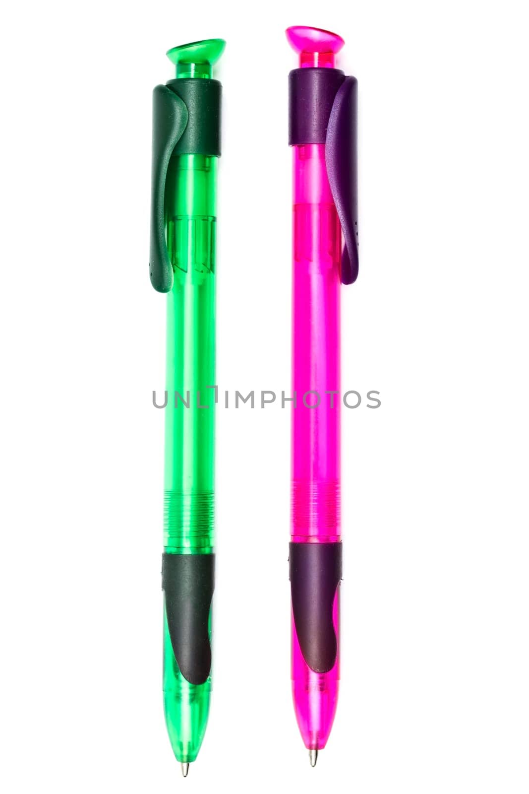 Colorful ballpoint pens isolated on white background