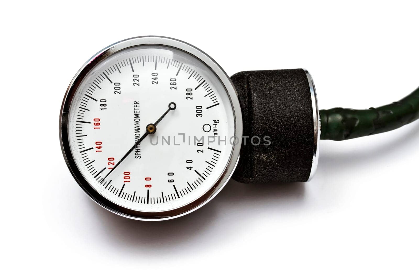 Sphygmomanometer closeup on white background