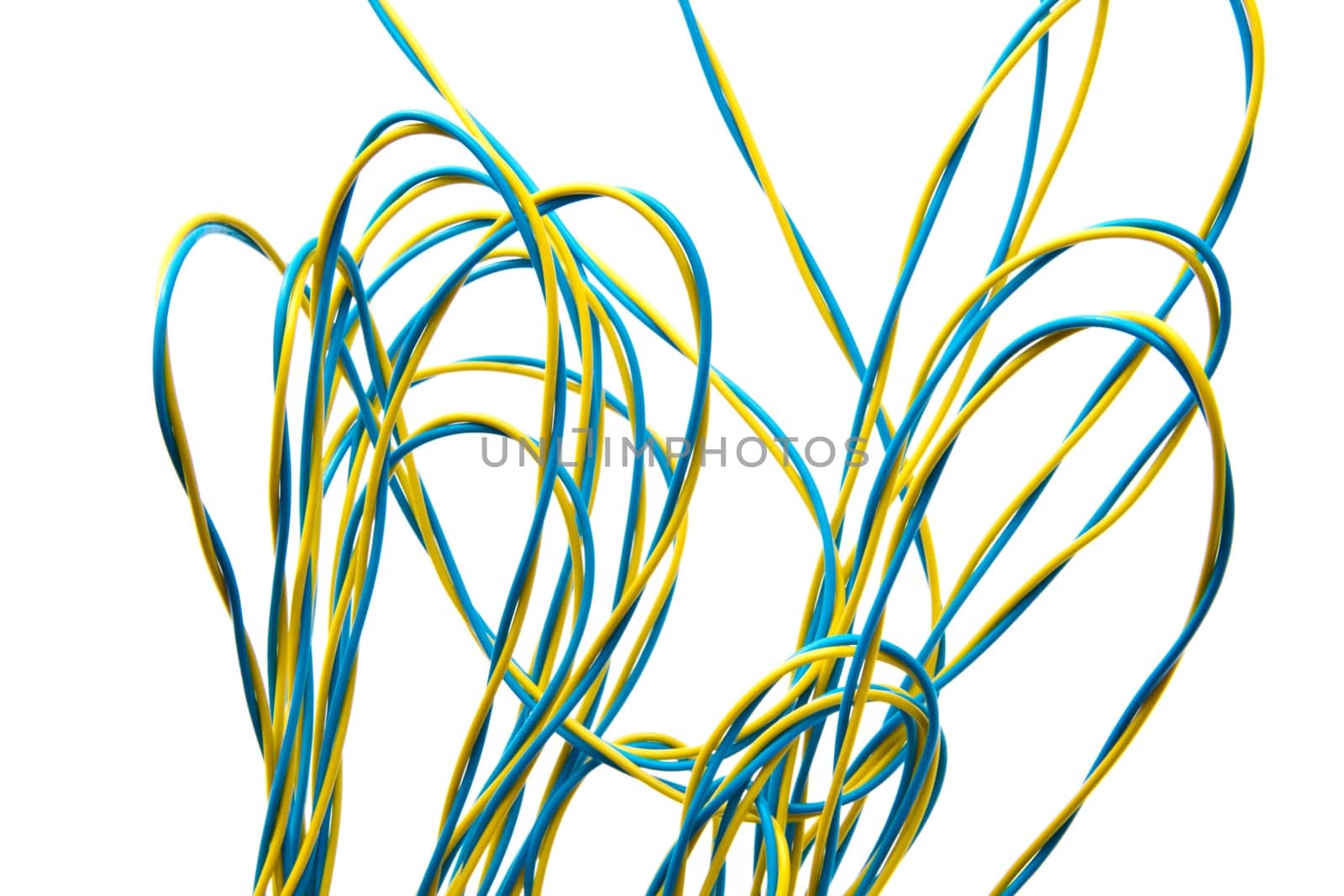 Colorful cables closeup on white background
