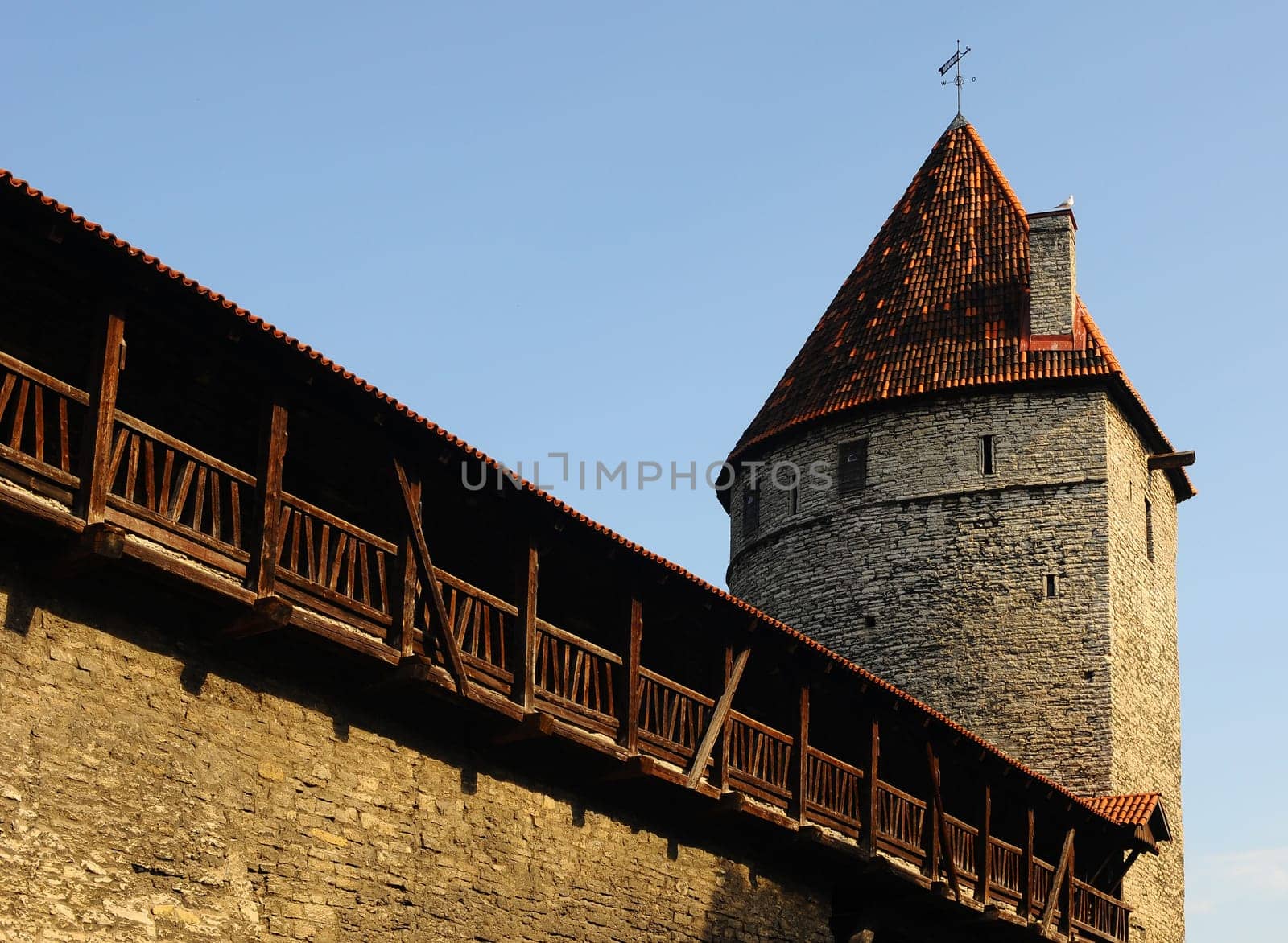 City wall with tower in Tallinn,Estonia