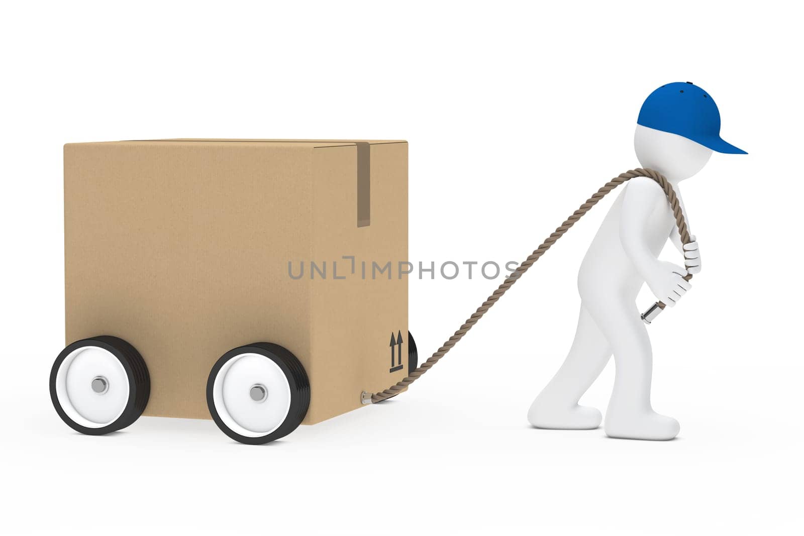 man with blue cap draws big package