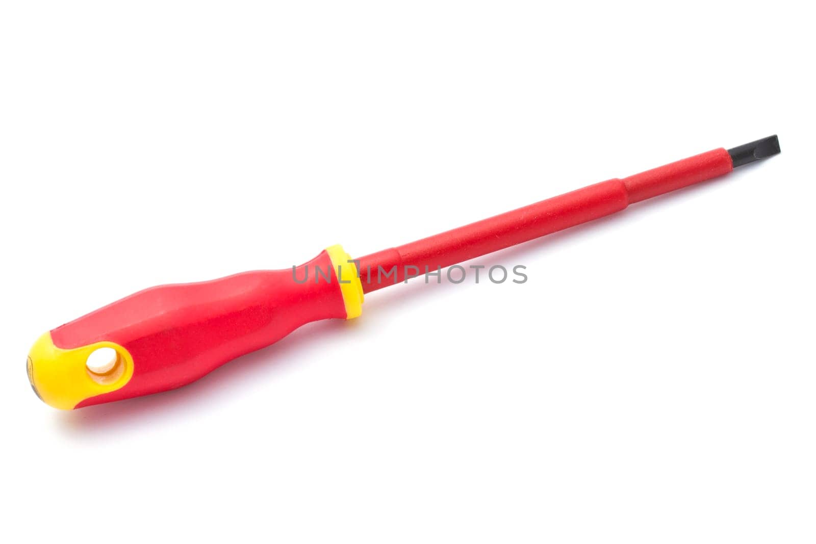 Red screwdriver closeup on white background