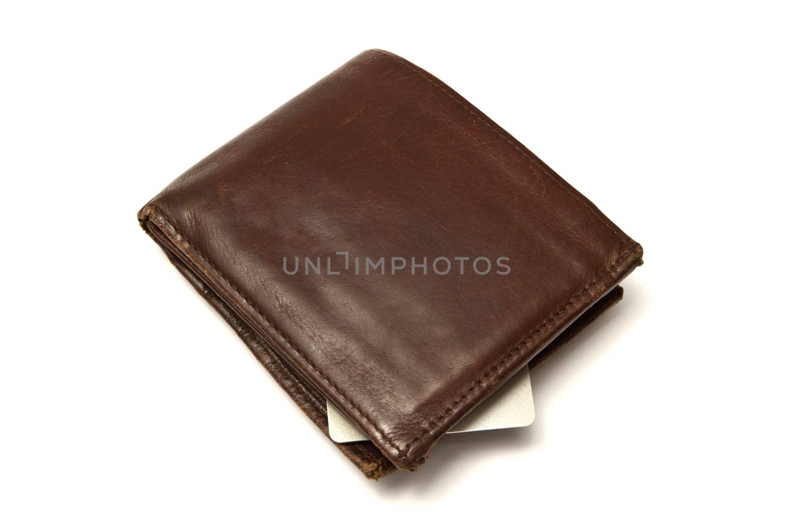 Brown wallet and credit card isolated on white