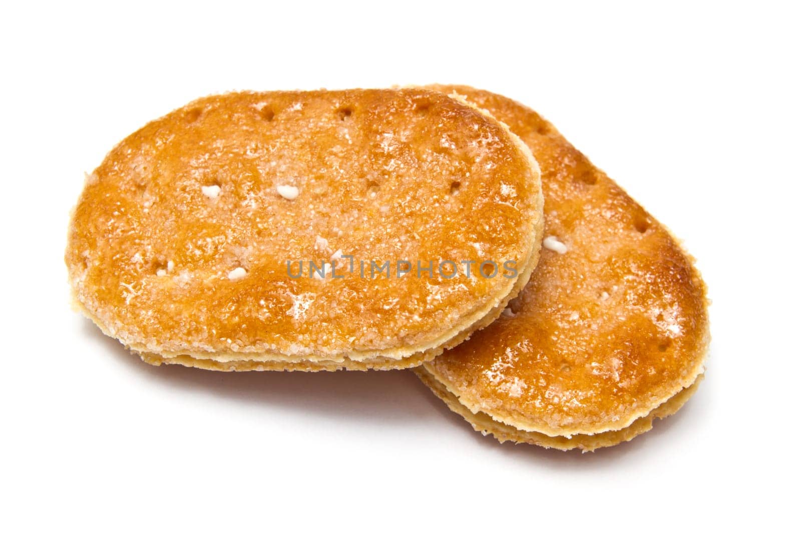 Delicious sweet crackers closuep on white background