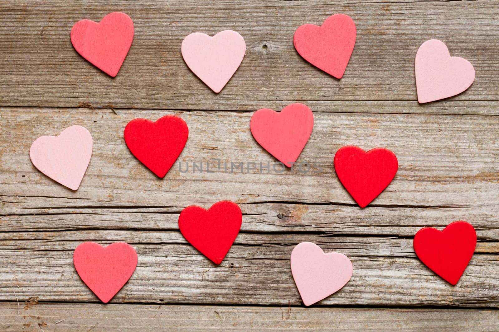 Many hearts on wood