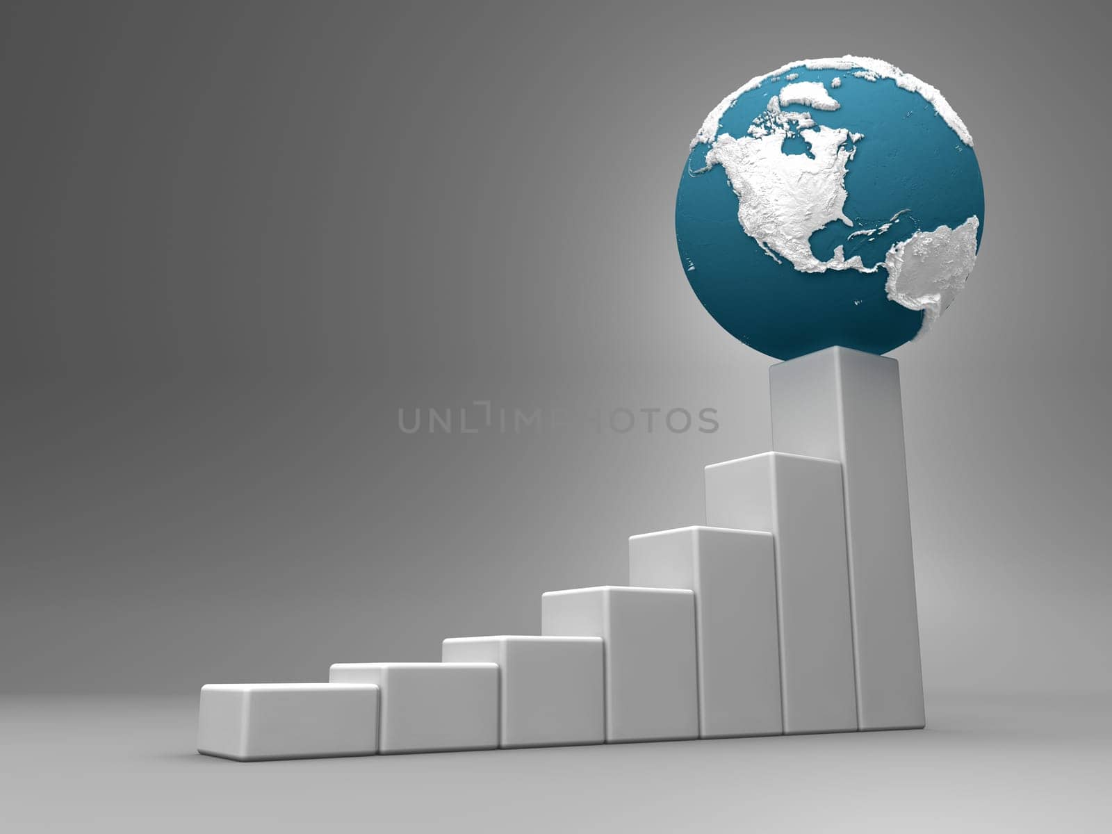 Business chart with earth model, south and north america, 3d render