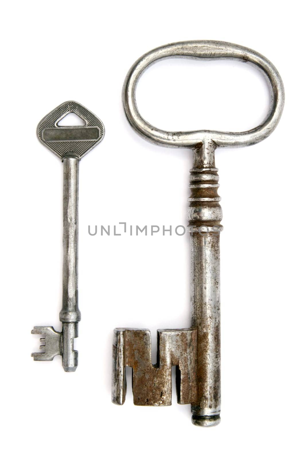 old keys isolated on white background