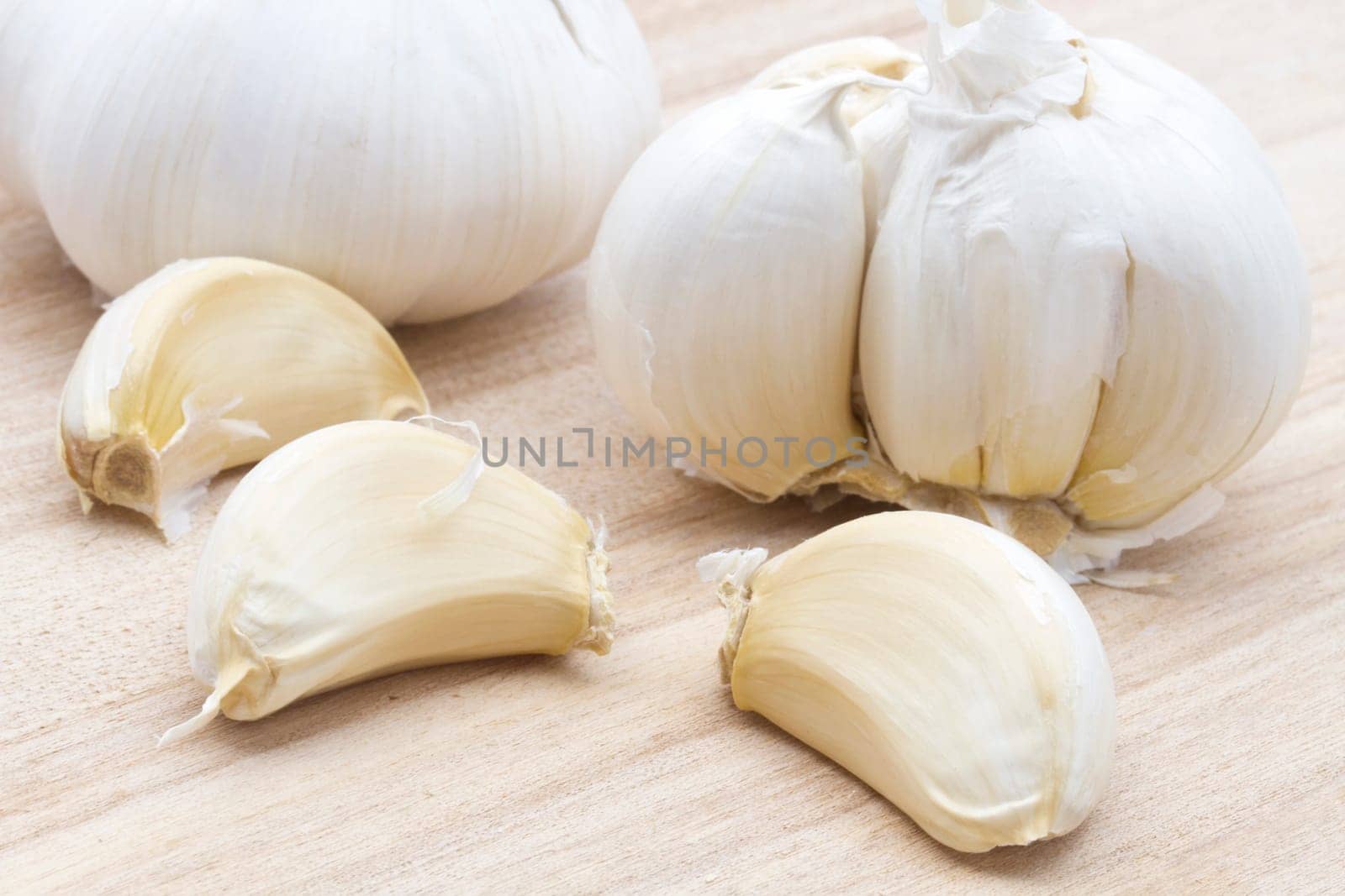 Garlic closeup on wood background