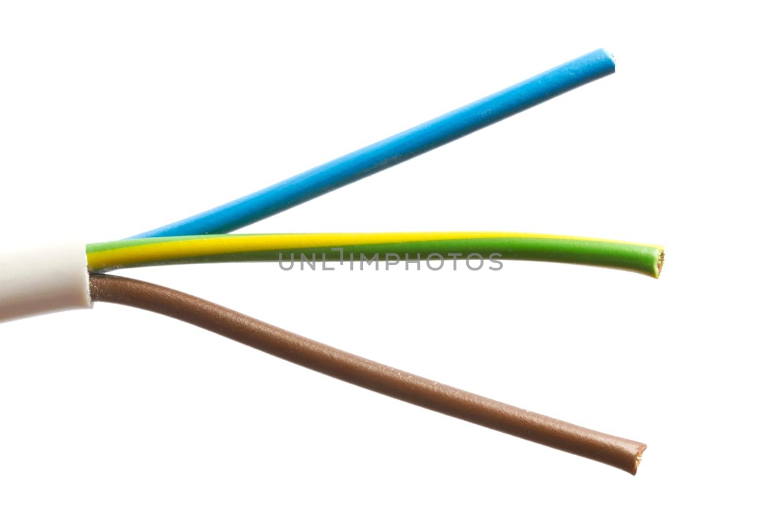 Colorful wires closeup on white background
