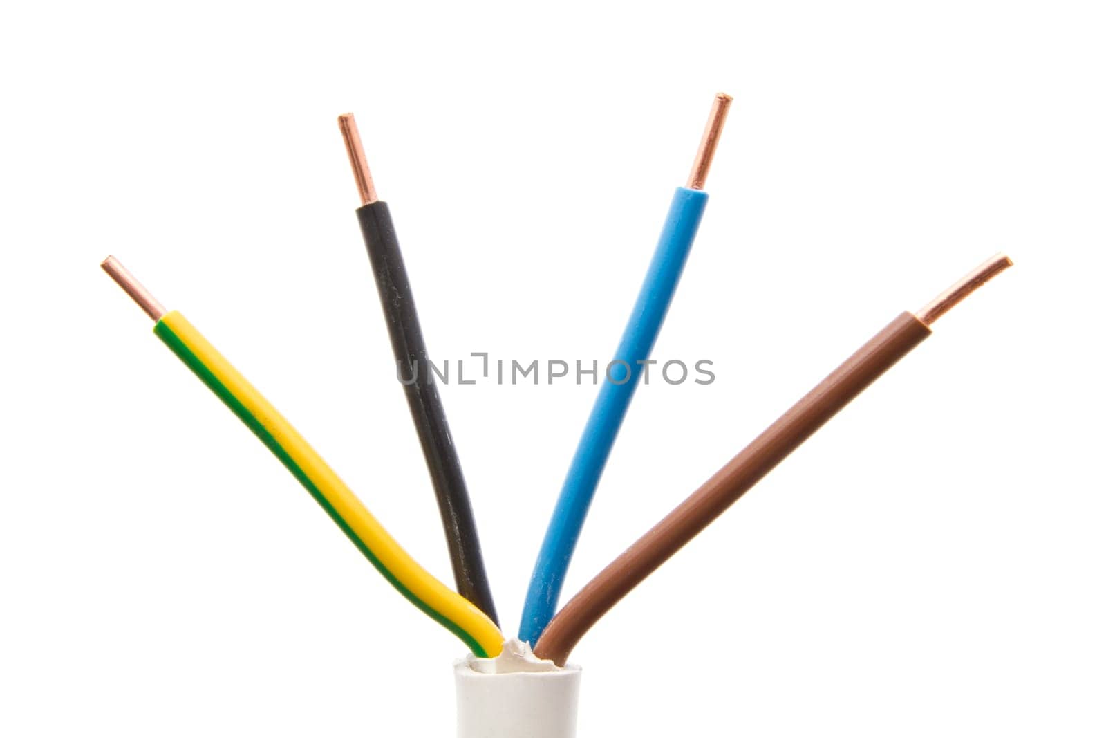 Colorful  electrical wire closeup on white background
