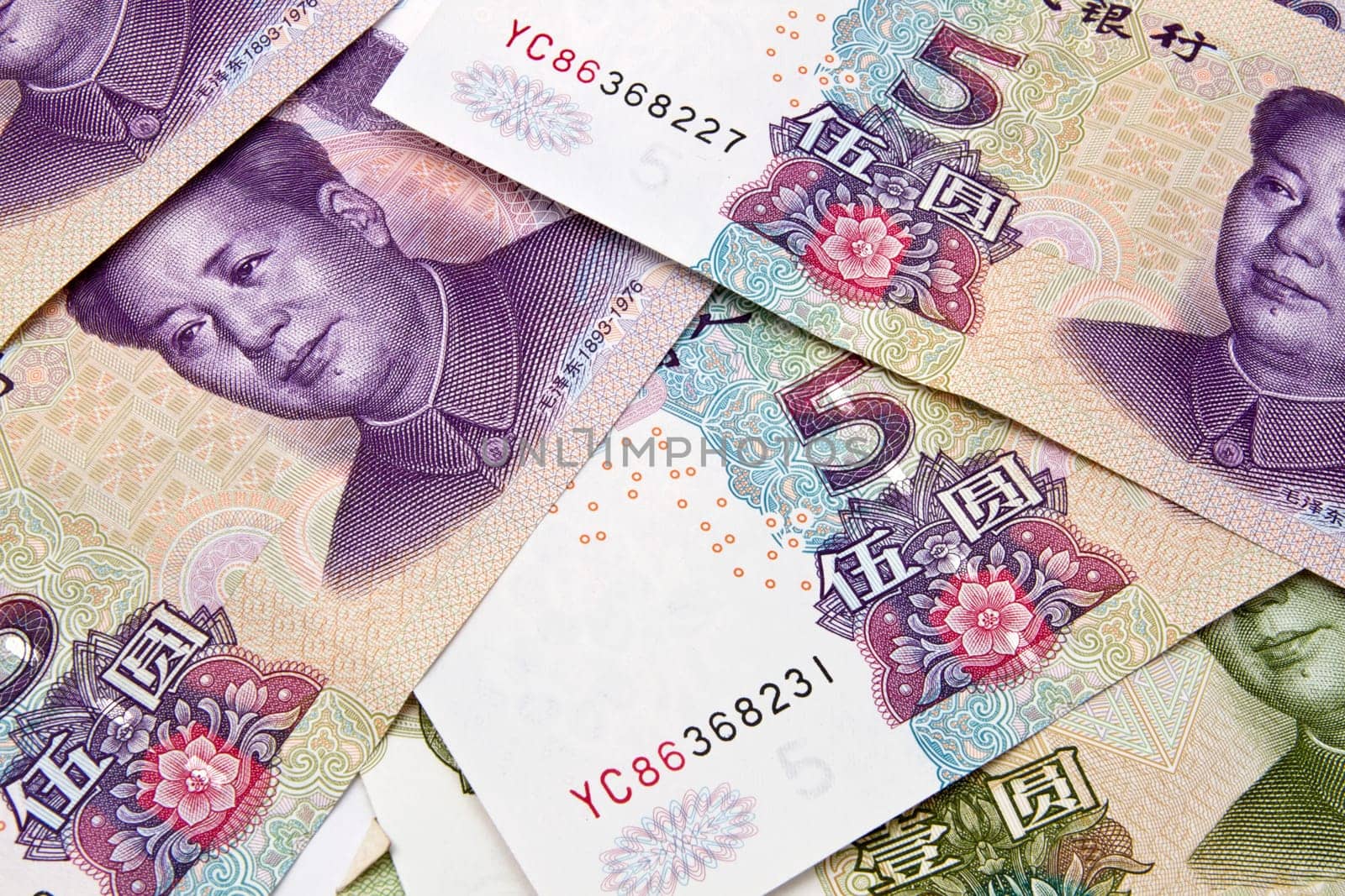 Background of different chinese money closeup