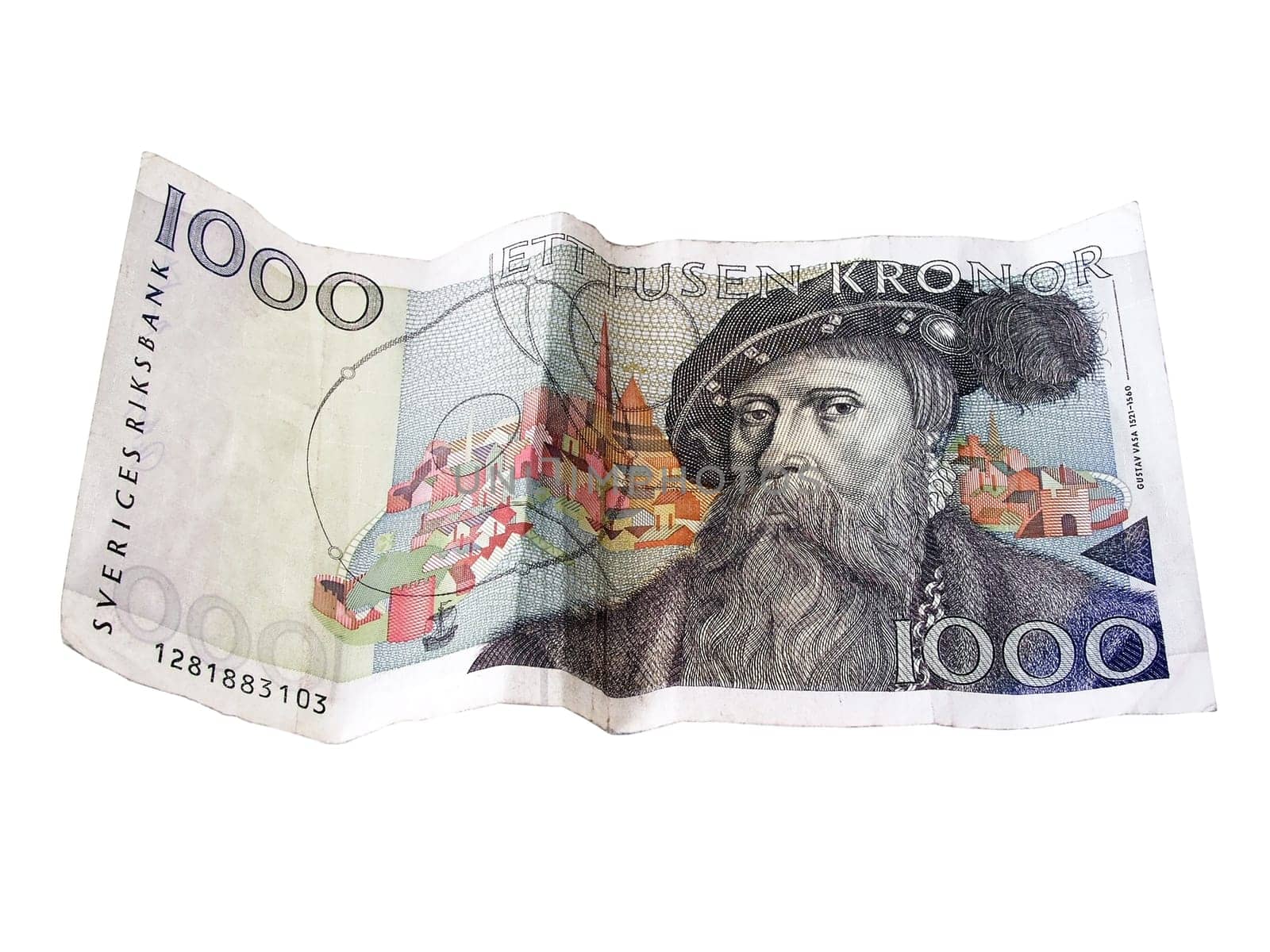 Swedish  1000 kronor closeup on white background.