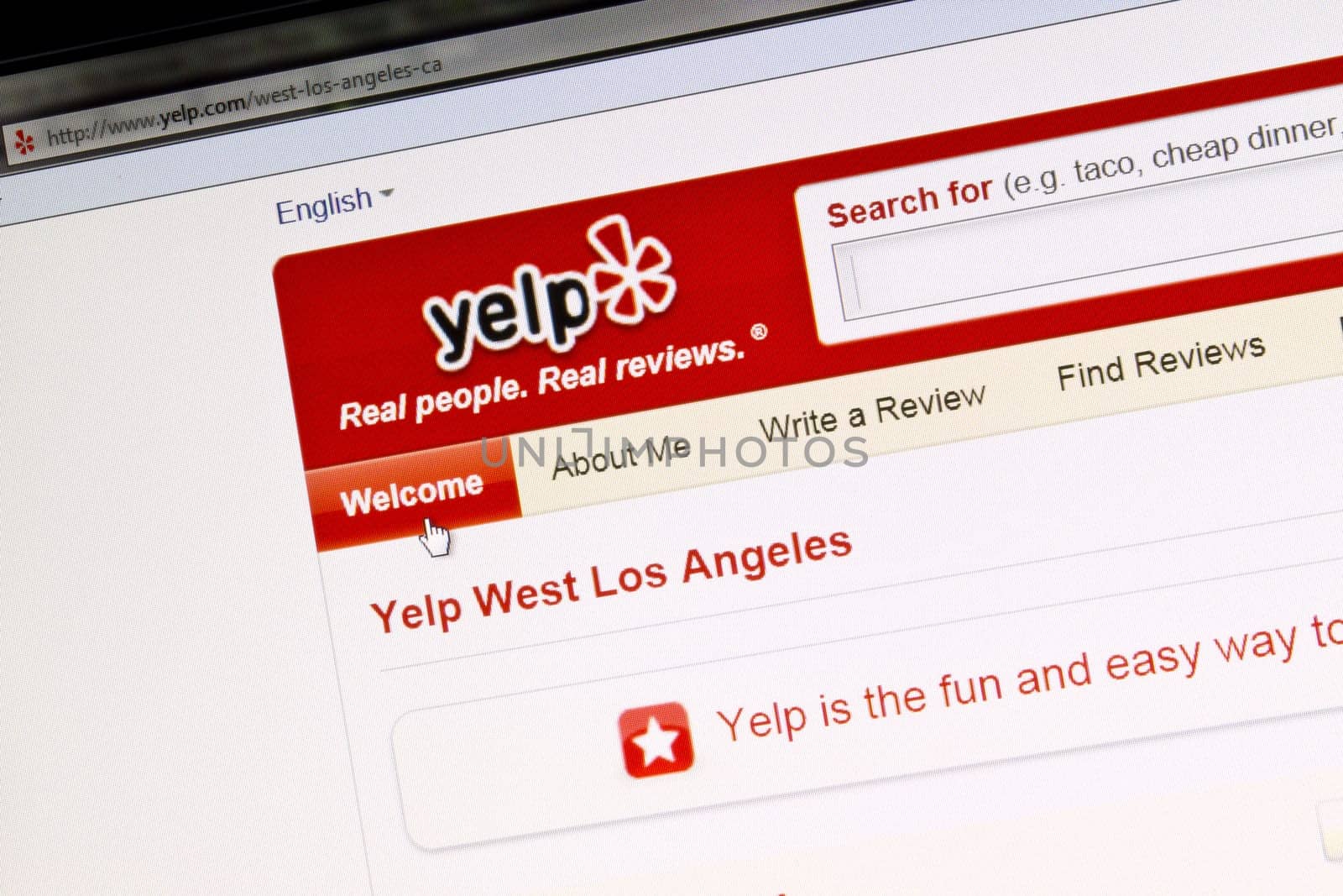 yelp websita display on computer screen