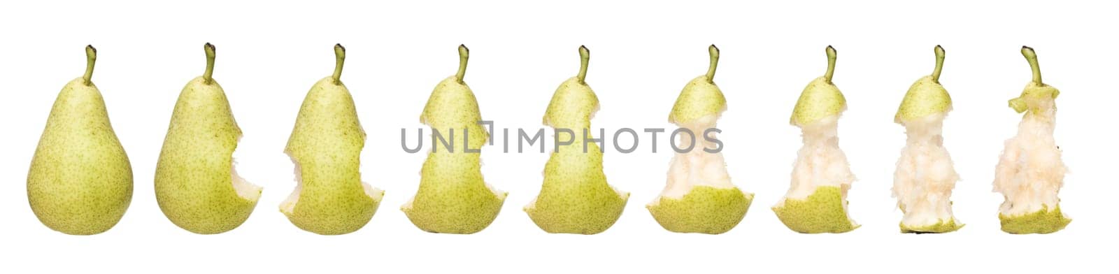 Time Lapse of a pear isolated on white background