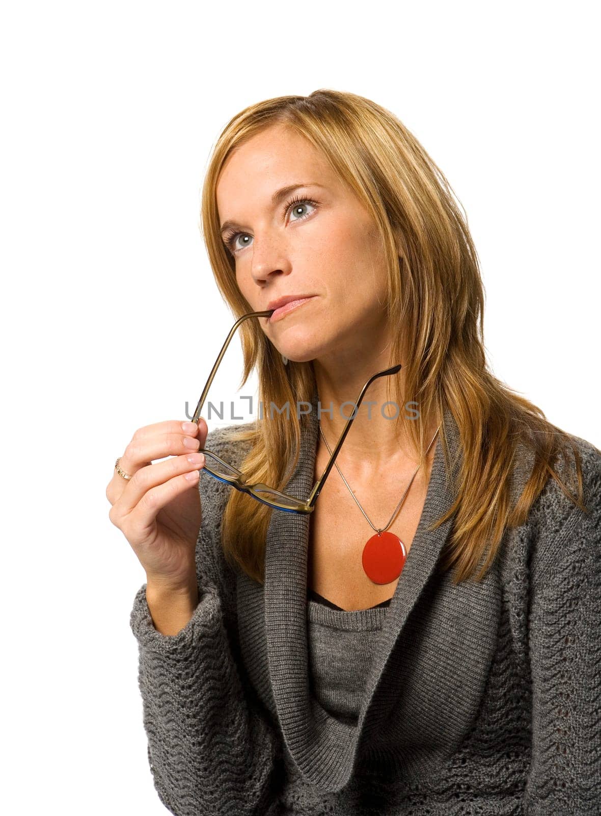 Woman with glasses isolated on white background
