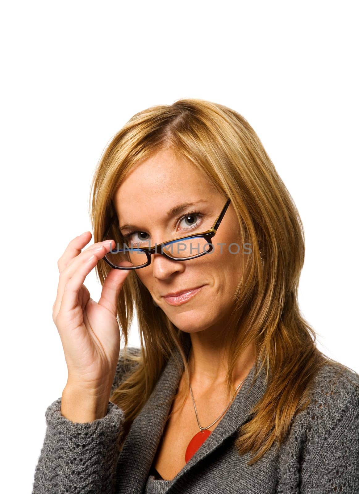Woman with glasses isolated on white background