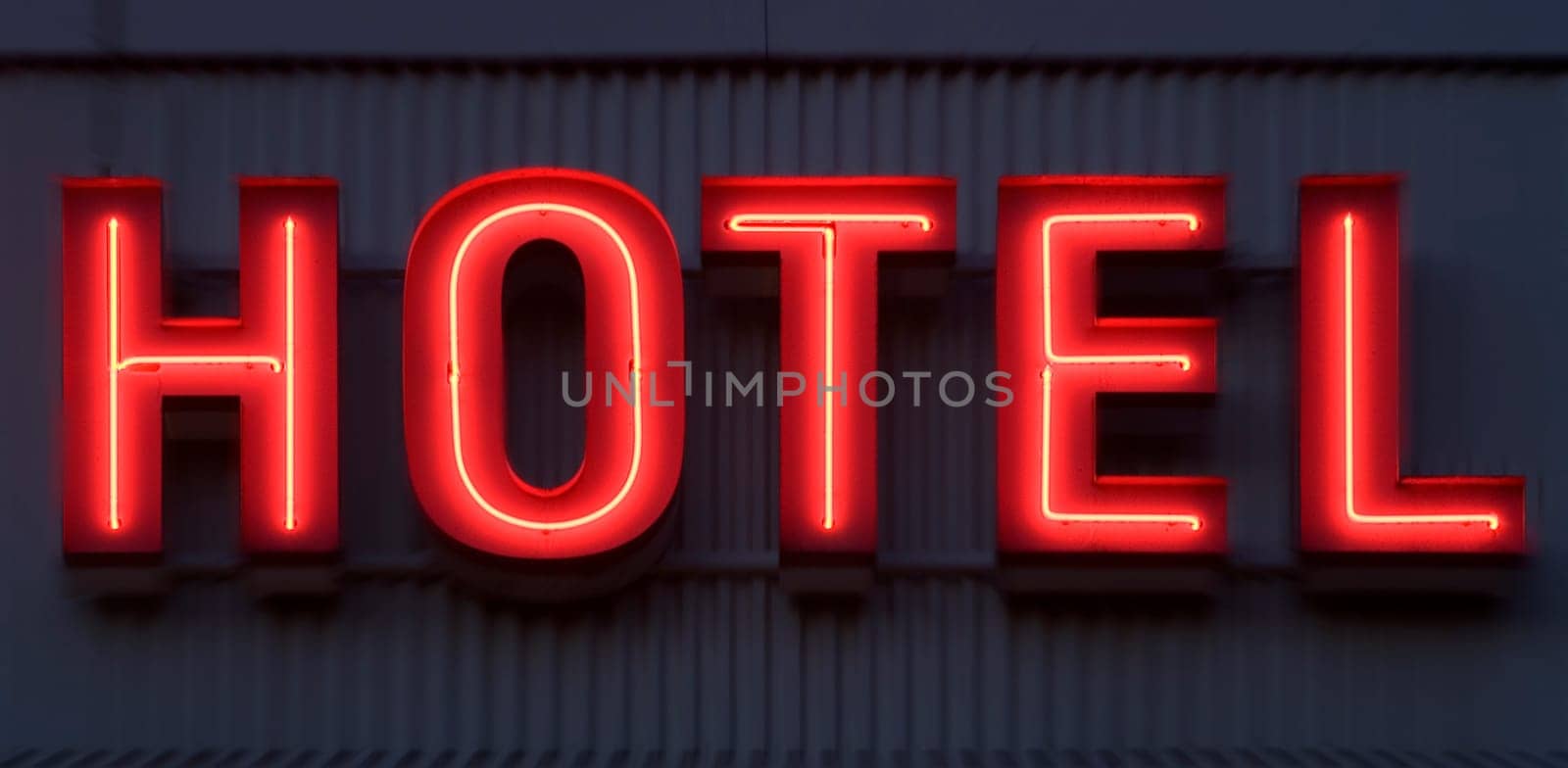 Neon Sign with the word Hotel