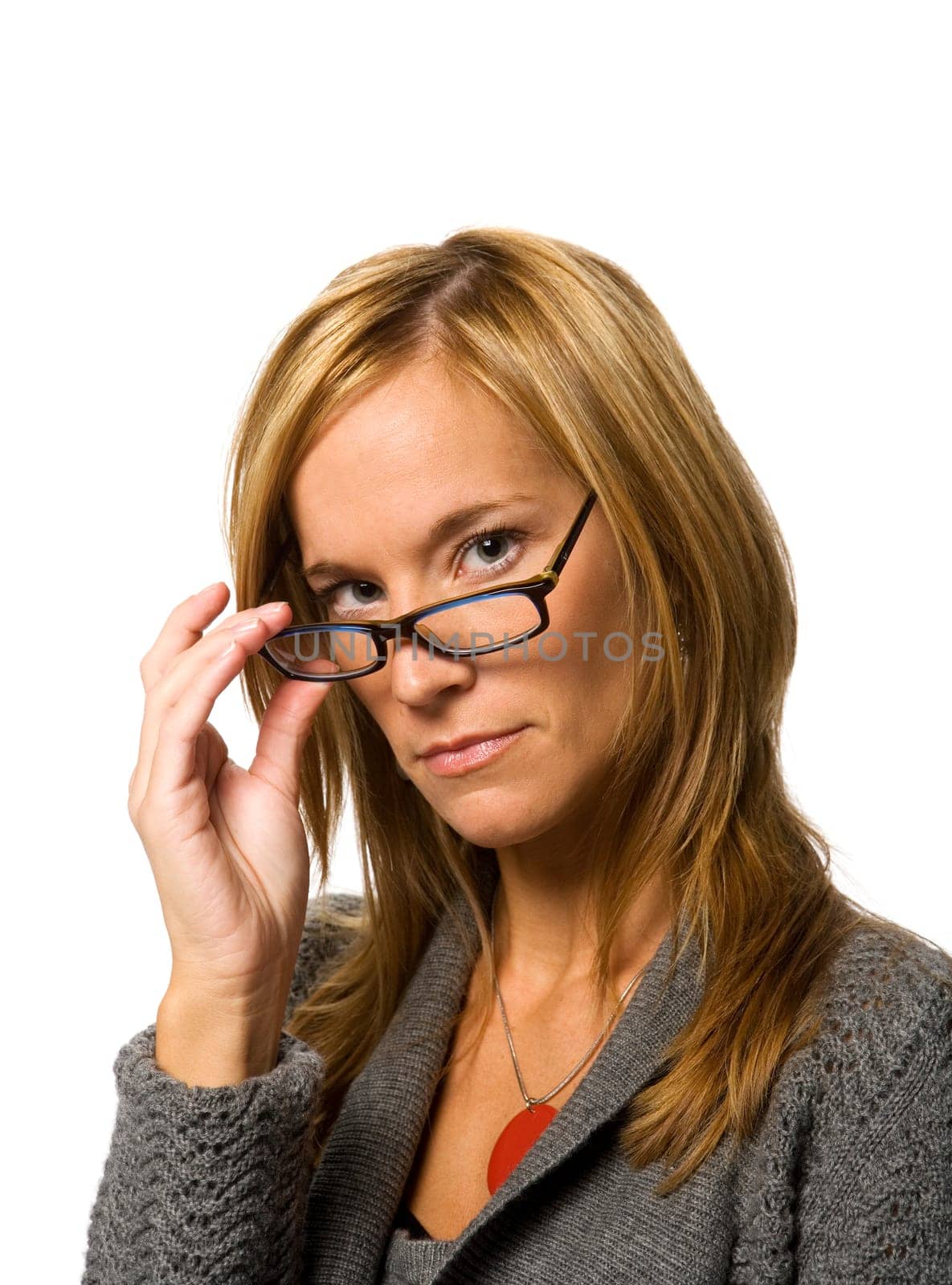 Woman with glasses isolated on white background