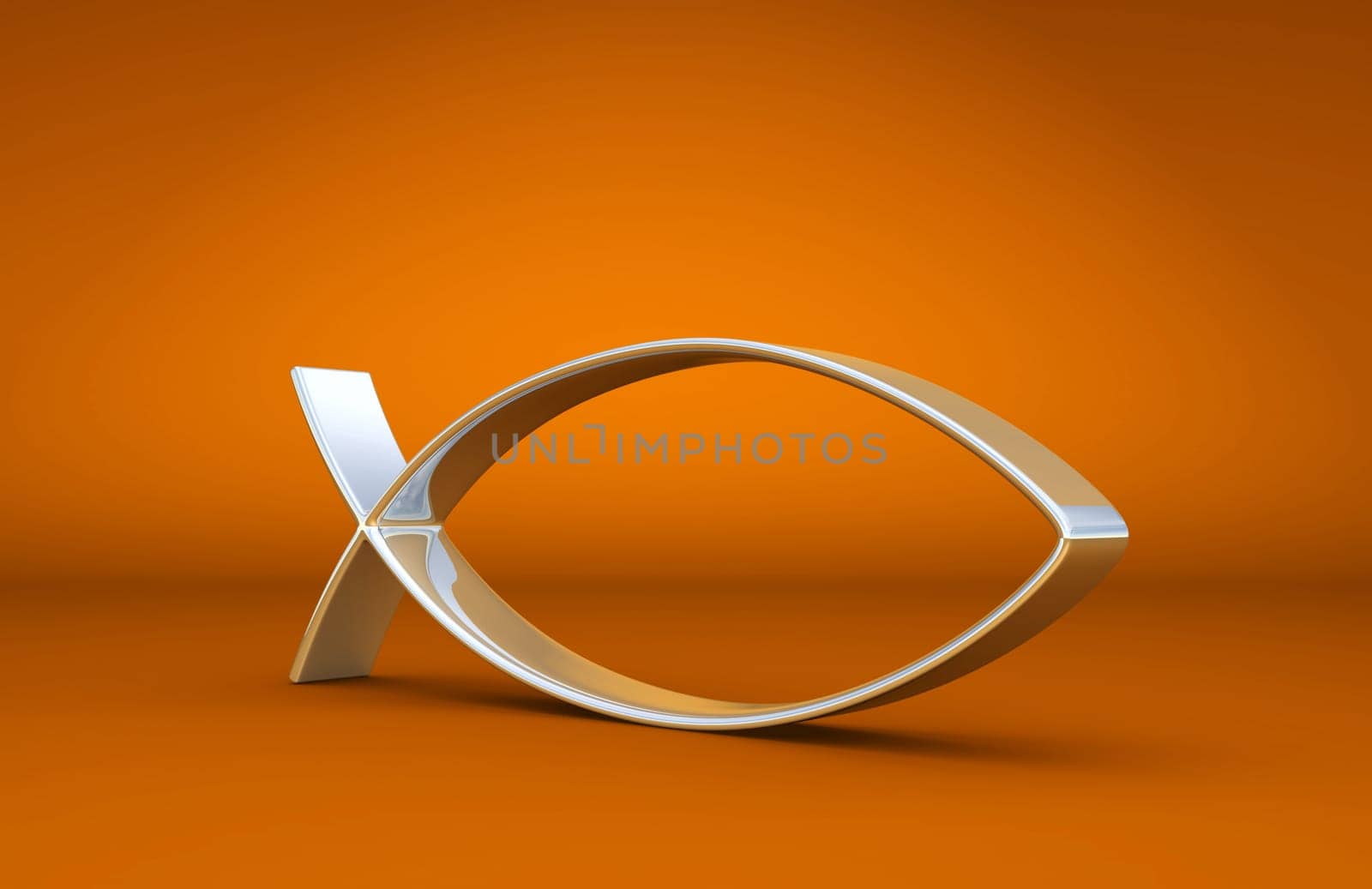 3D ICHTHYS Silver on Orange 01