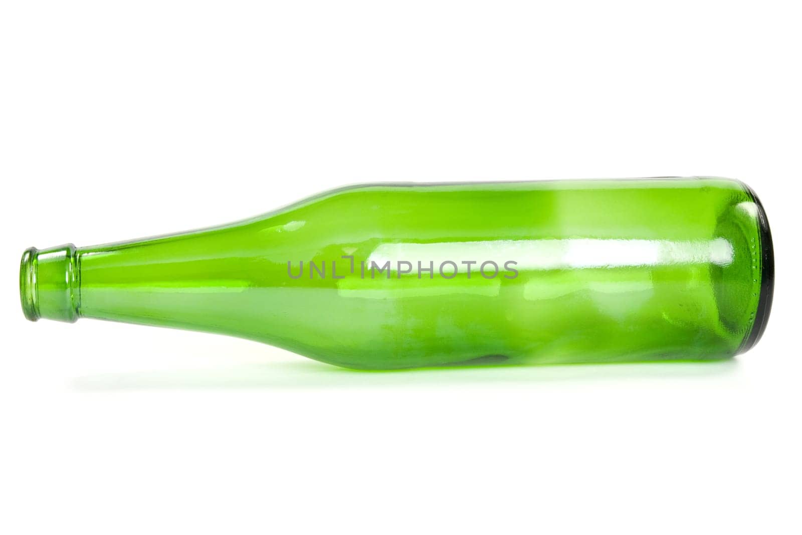 Empty green beer bottle  on the white background