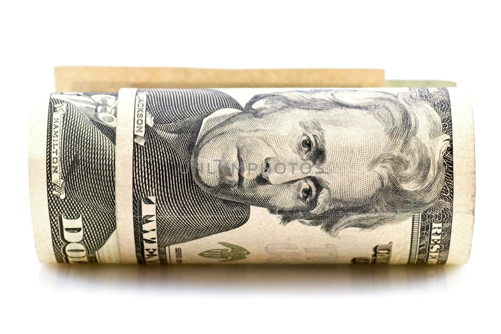 roll of american dollars,isolated on white background