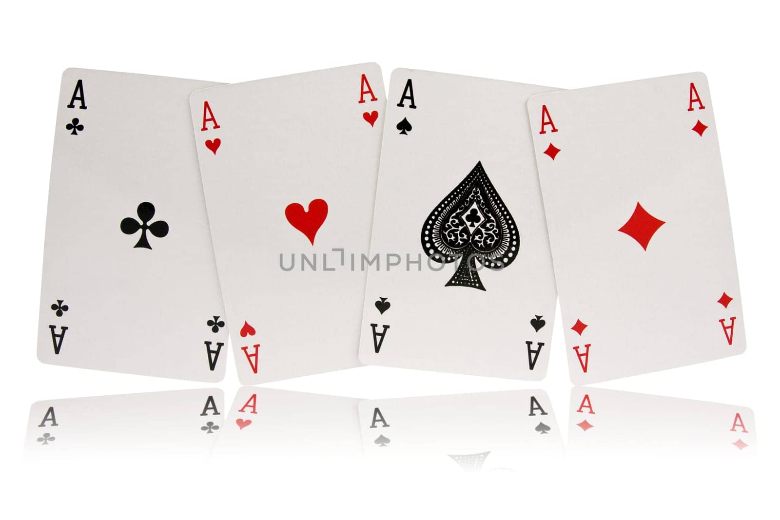 four aces playing cards suits on white background