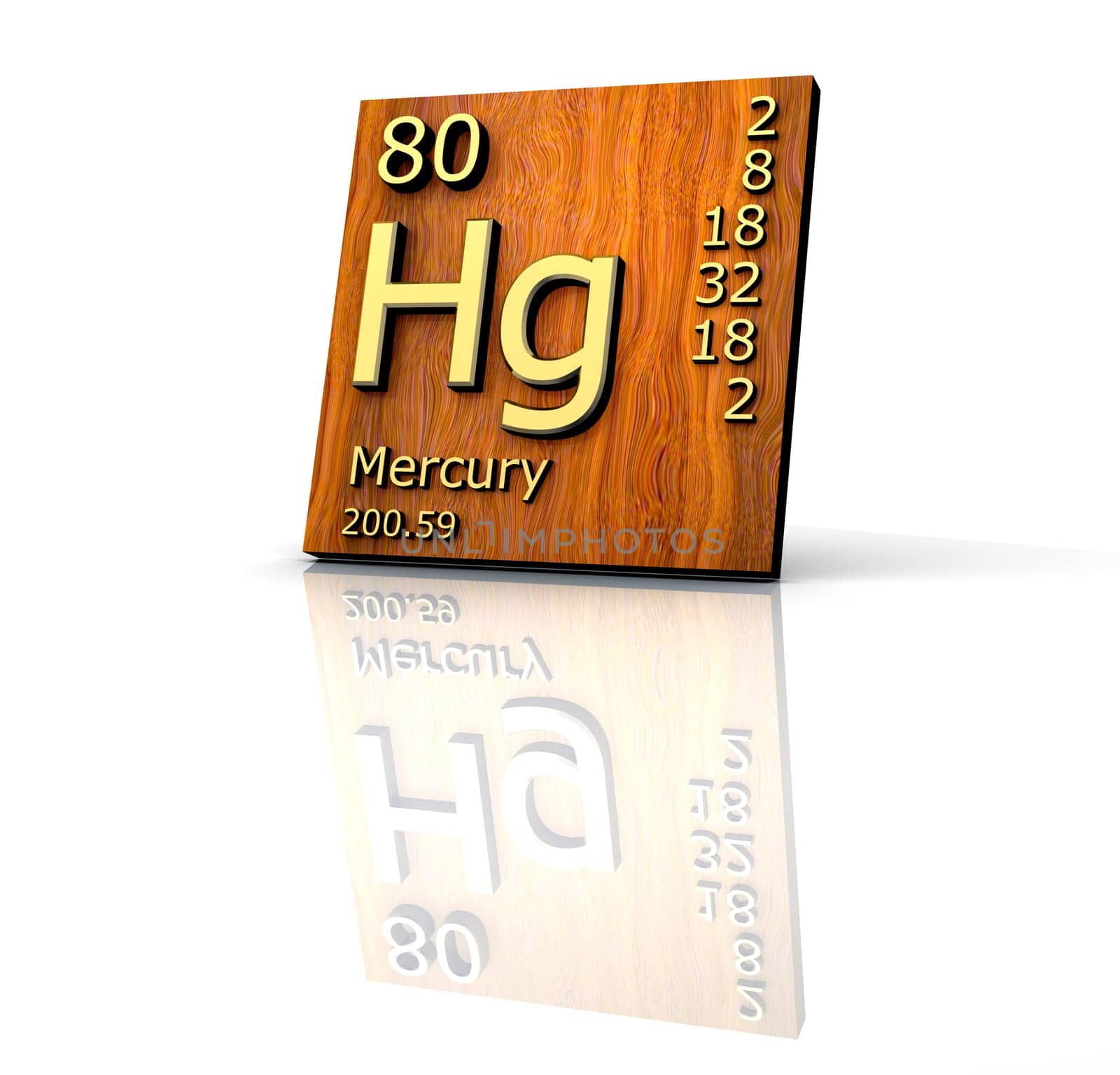 Mercury form Periodic Table of Elements - wood board - 3d made