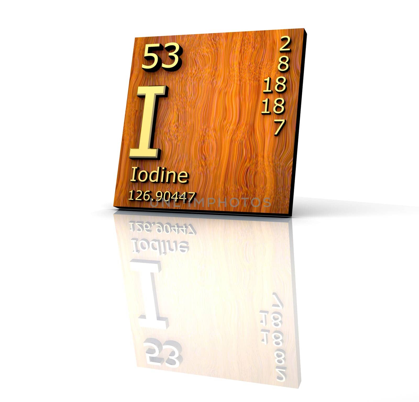 Iodine form Periodic Table of Elements - wood board - 3d made