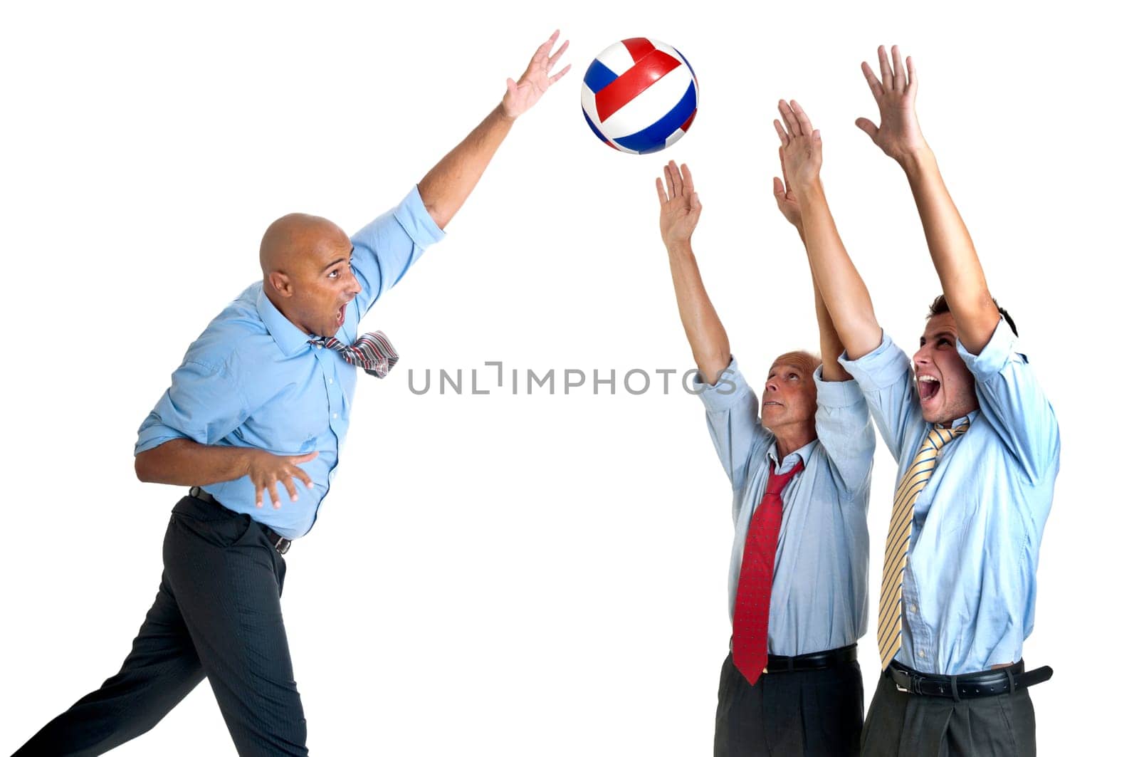 Businessmen playing volley isolated
