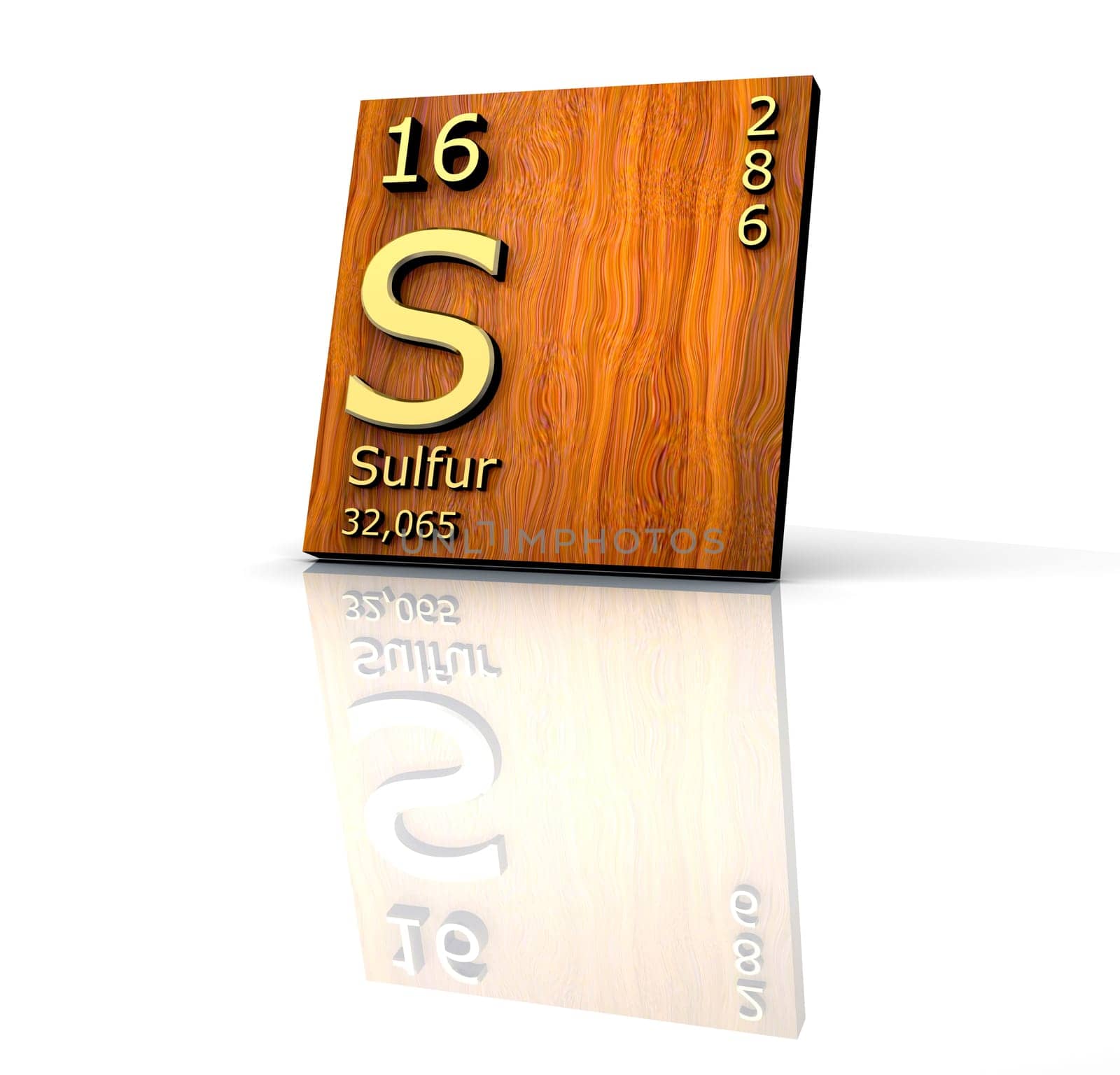 Sulfur form Periodic Table of Elements - wood board