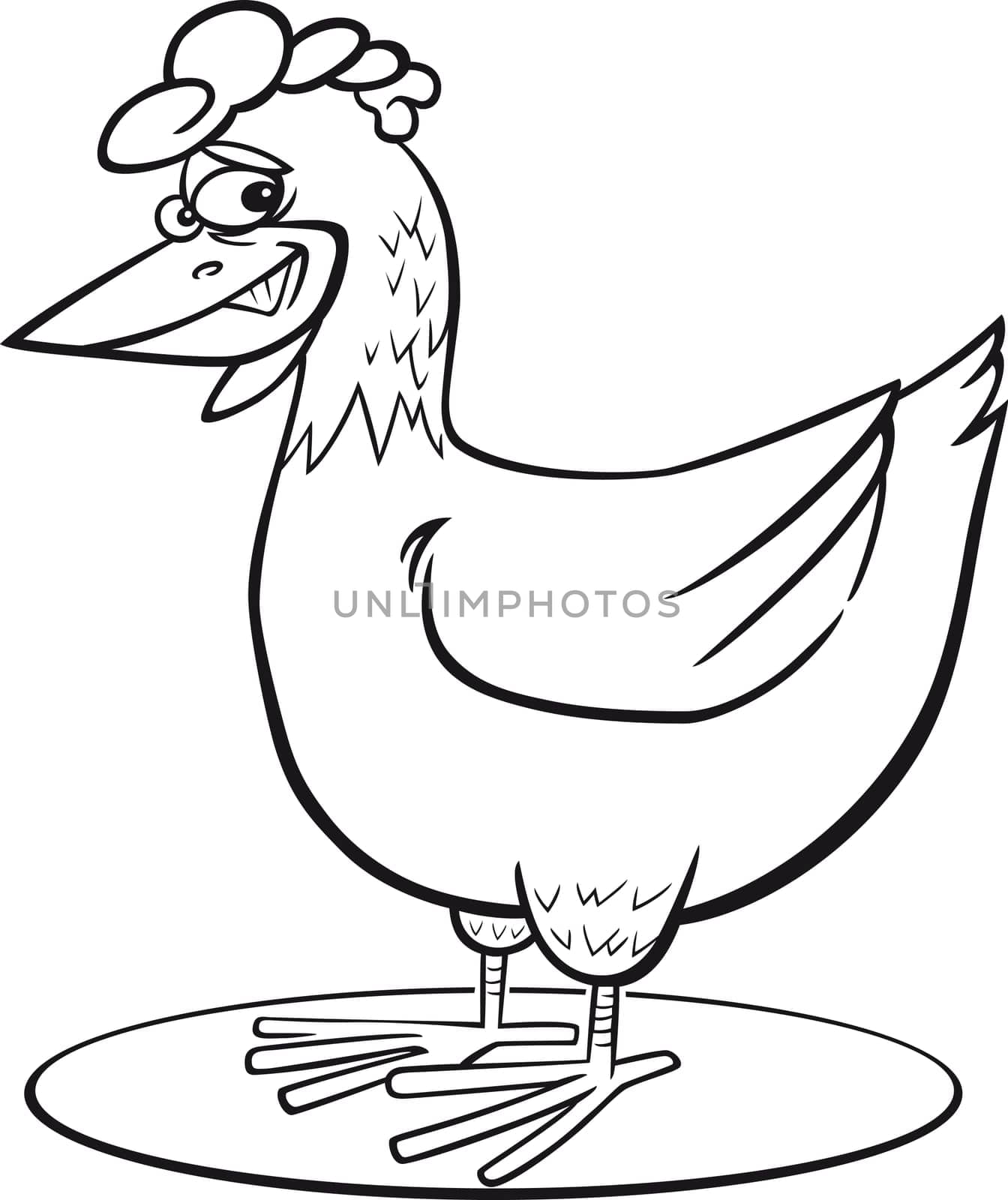 coloring page illustration of funny farm hen
