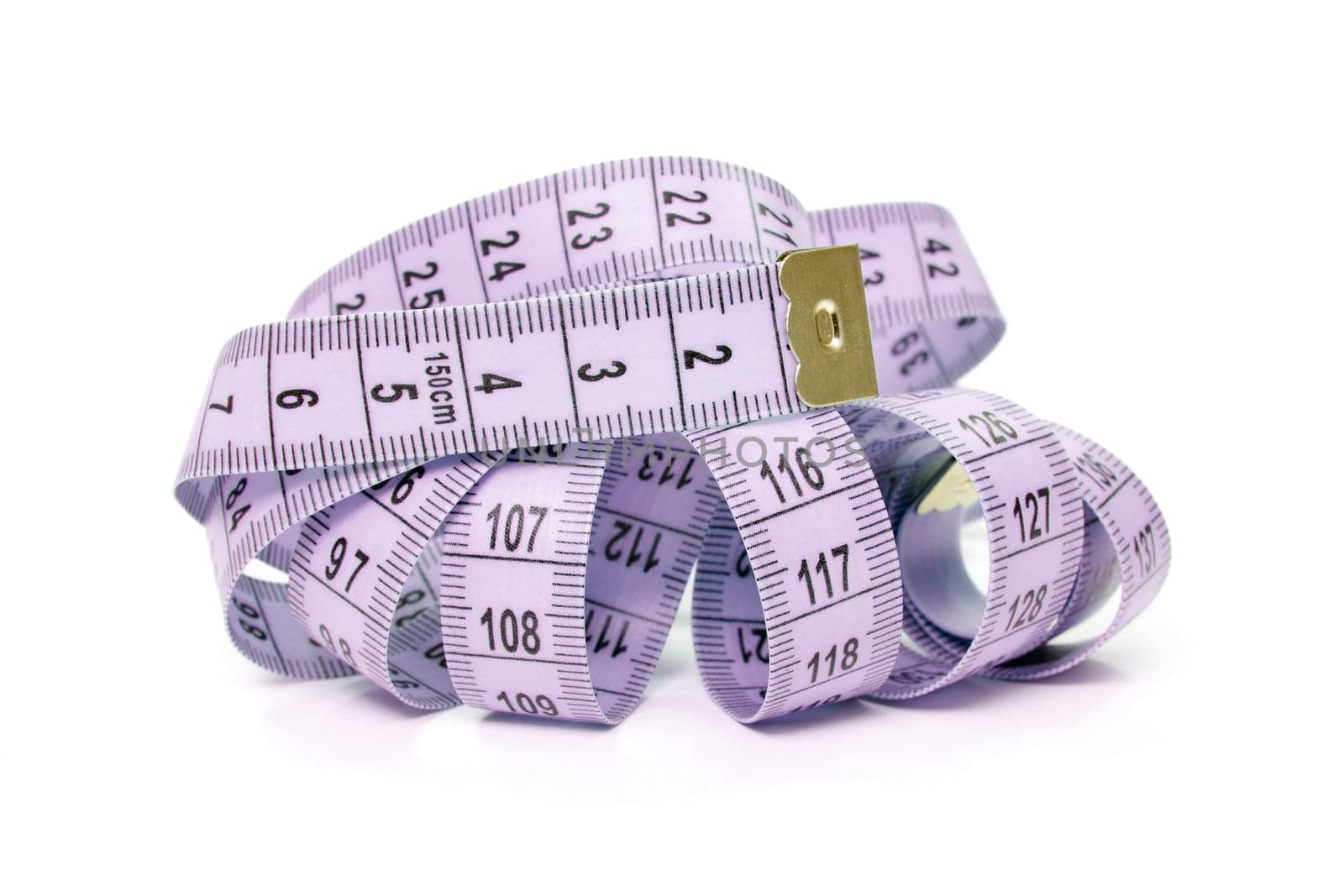 purple measure tape over a white background