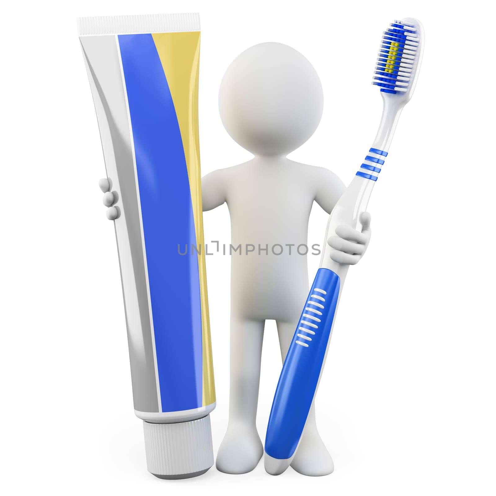 Dentist with a toothbrush and toothpaste. Rendered at high resolution on a white background with diffuse shadows.
