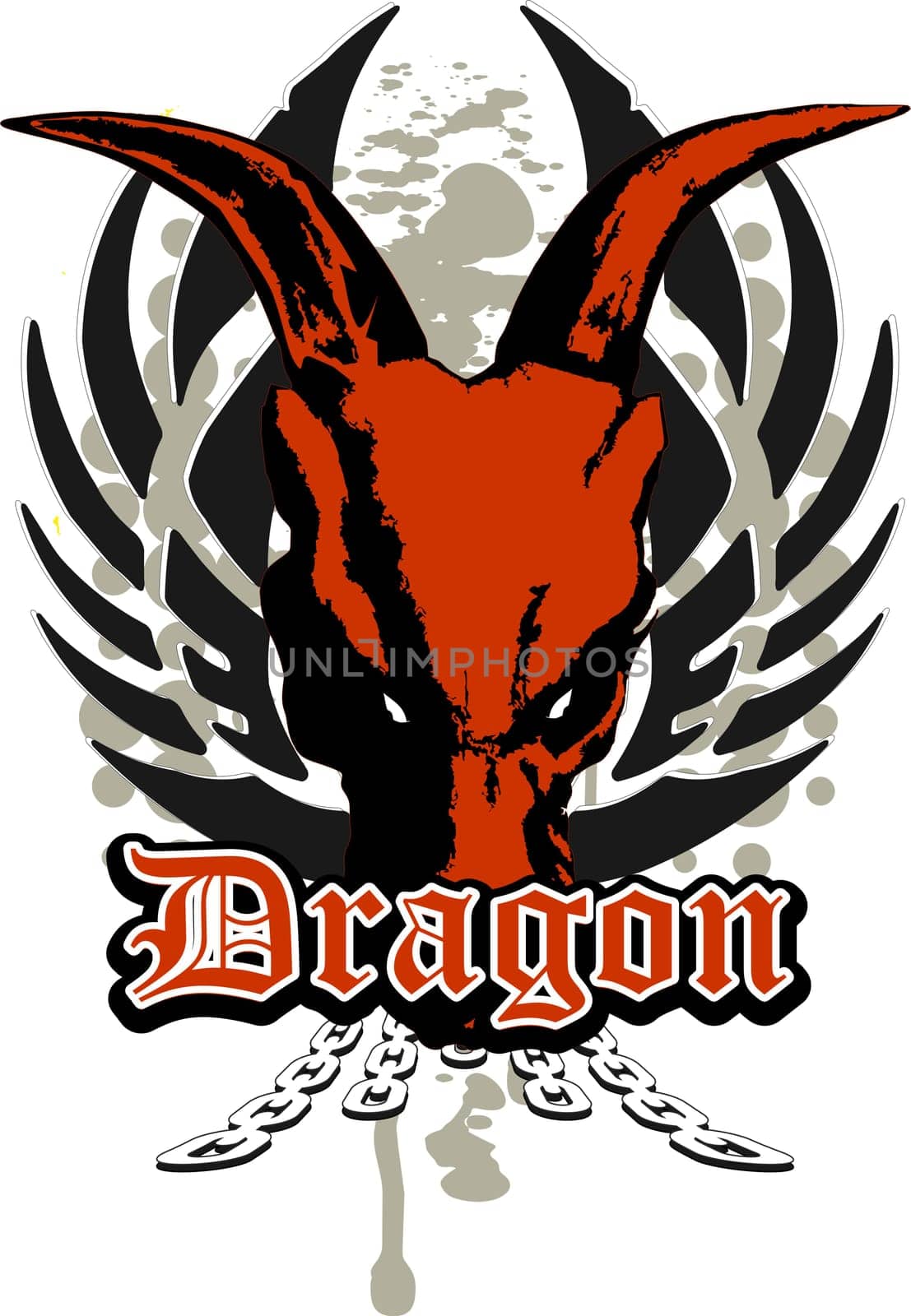 skull of a dragon with wings and chains