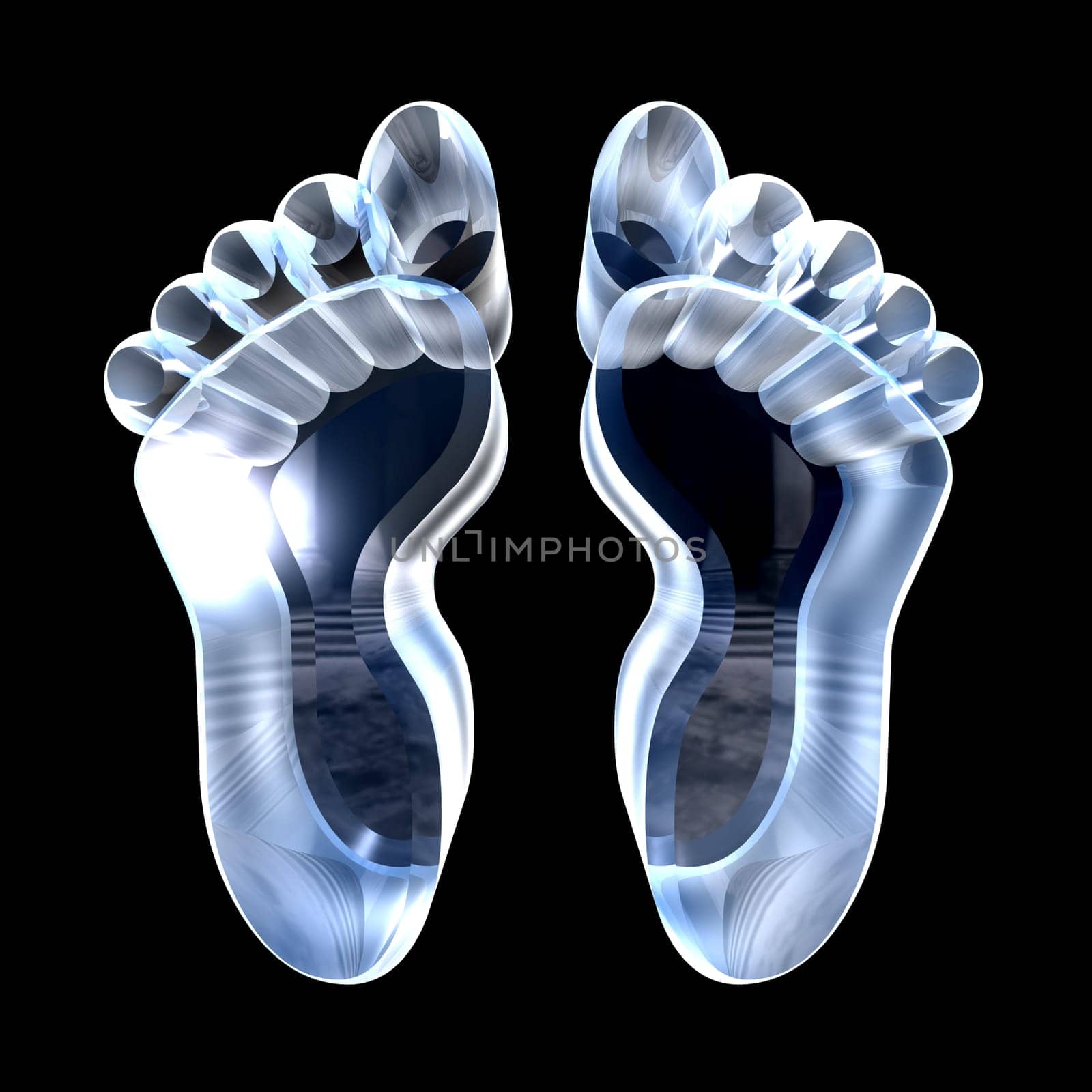 3d made - foot prints in glass
