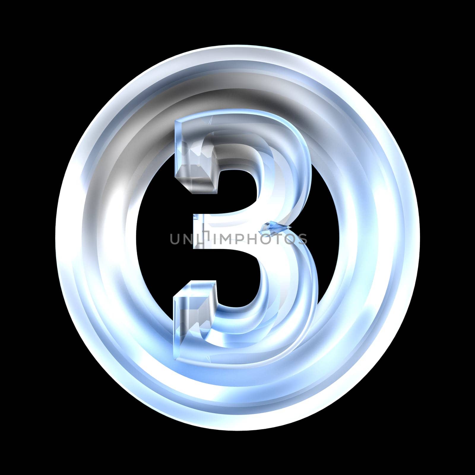 3d made - number 3 in glass