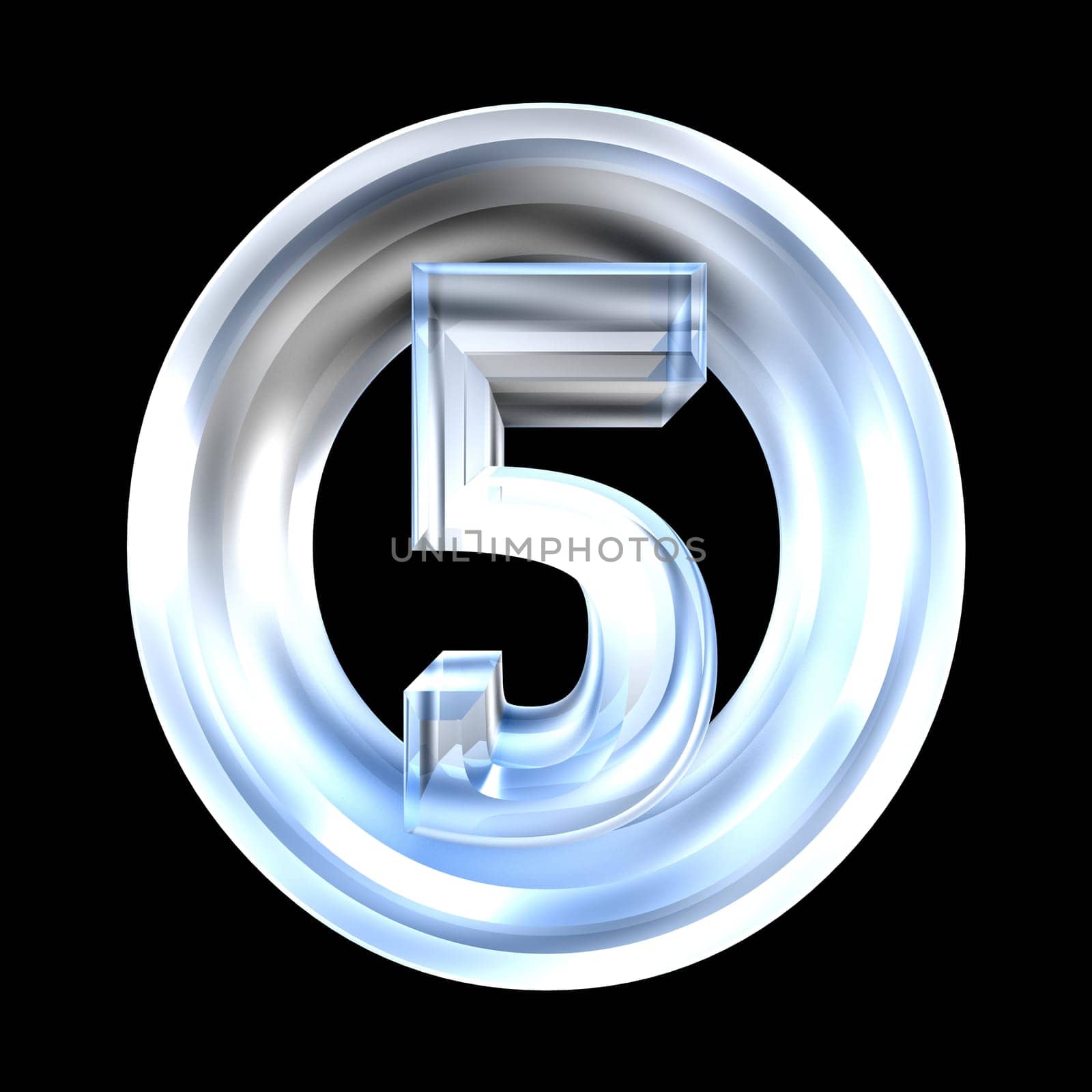 3d made - number 5 in glass