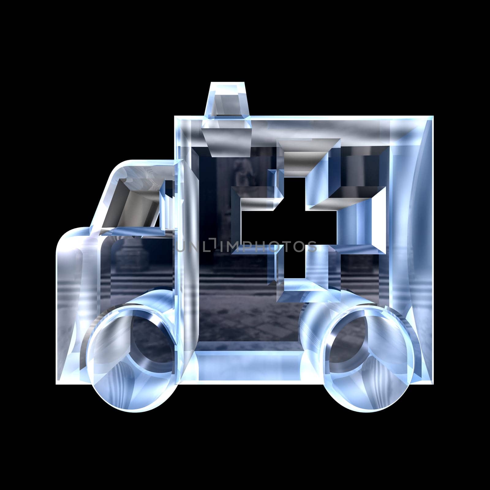 ambulance symbol in glass - 3d made