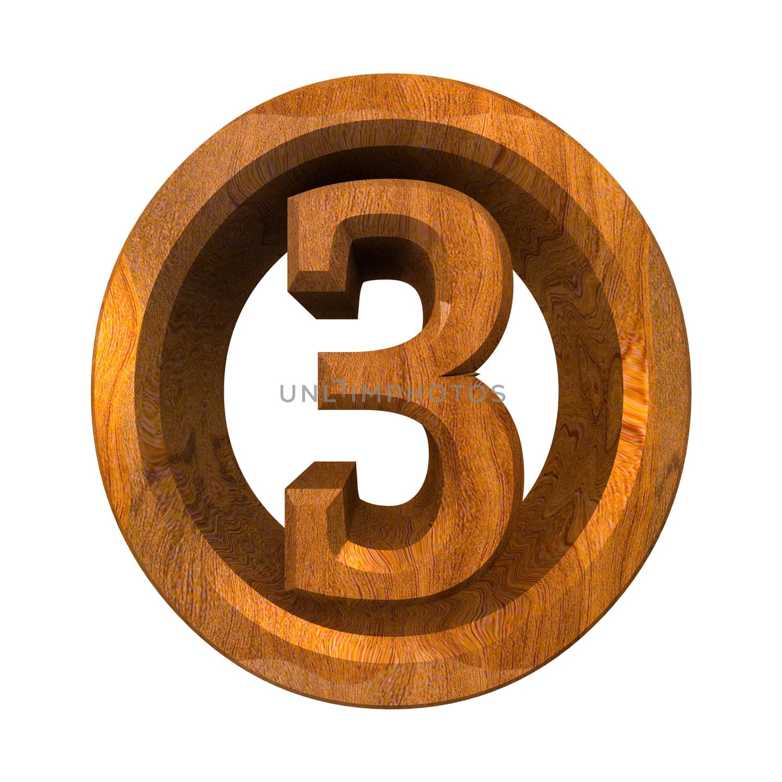 3d made - number 3 in wood