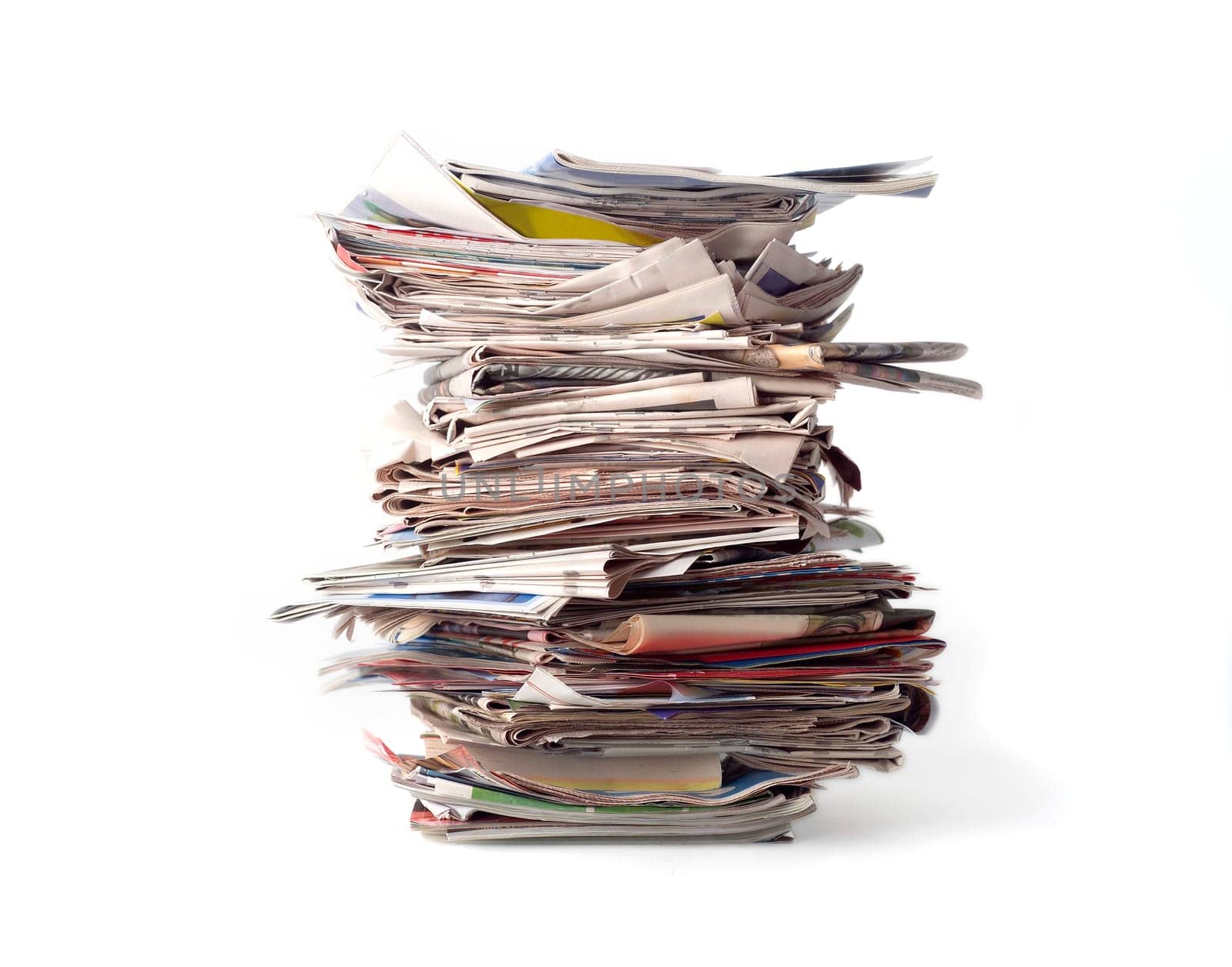 Stack of newspapers isolated on white background