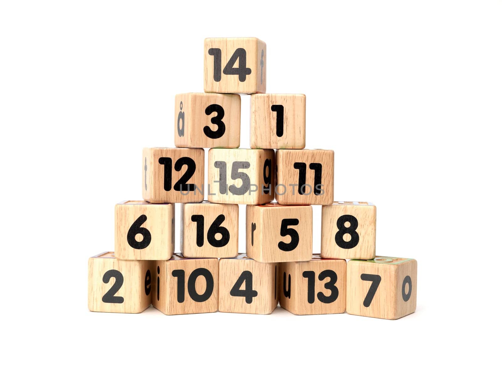 Stack of Blocks with numbers isolated on white background