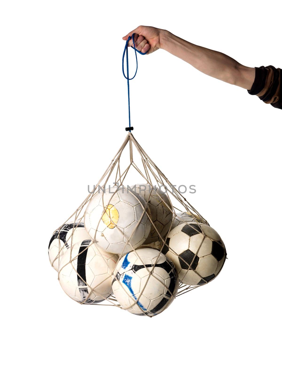 Net with Soccer Balls on white background